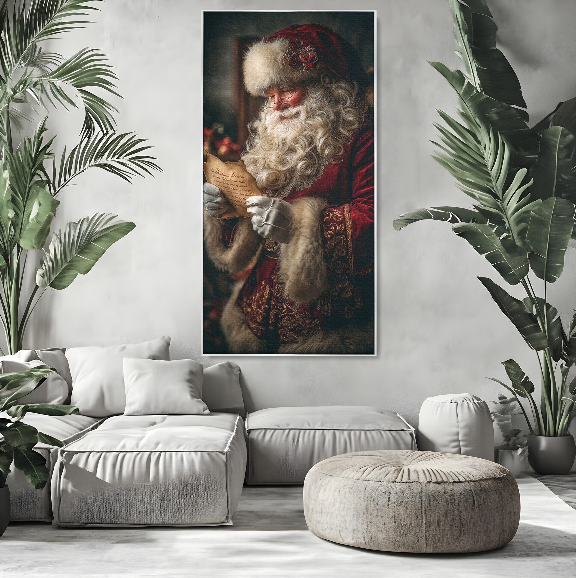 Tablou Canvas Premium LuxCanva® PI1329, Mos Craciun Citind Scrisoarea, Barba, Surpriza, Sarbatori, Traditie, Culori Vibrante, Living, Dormitor, Camera Copii
