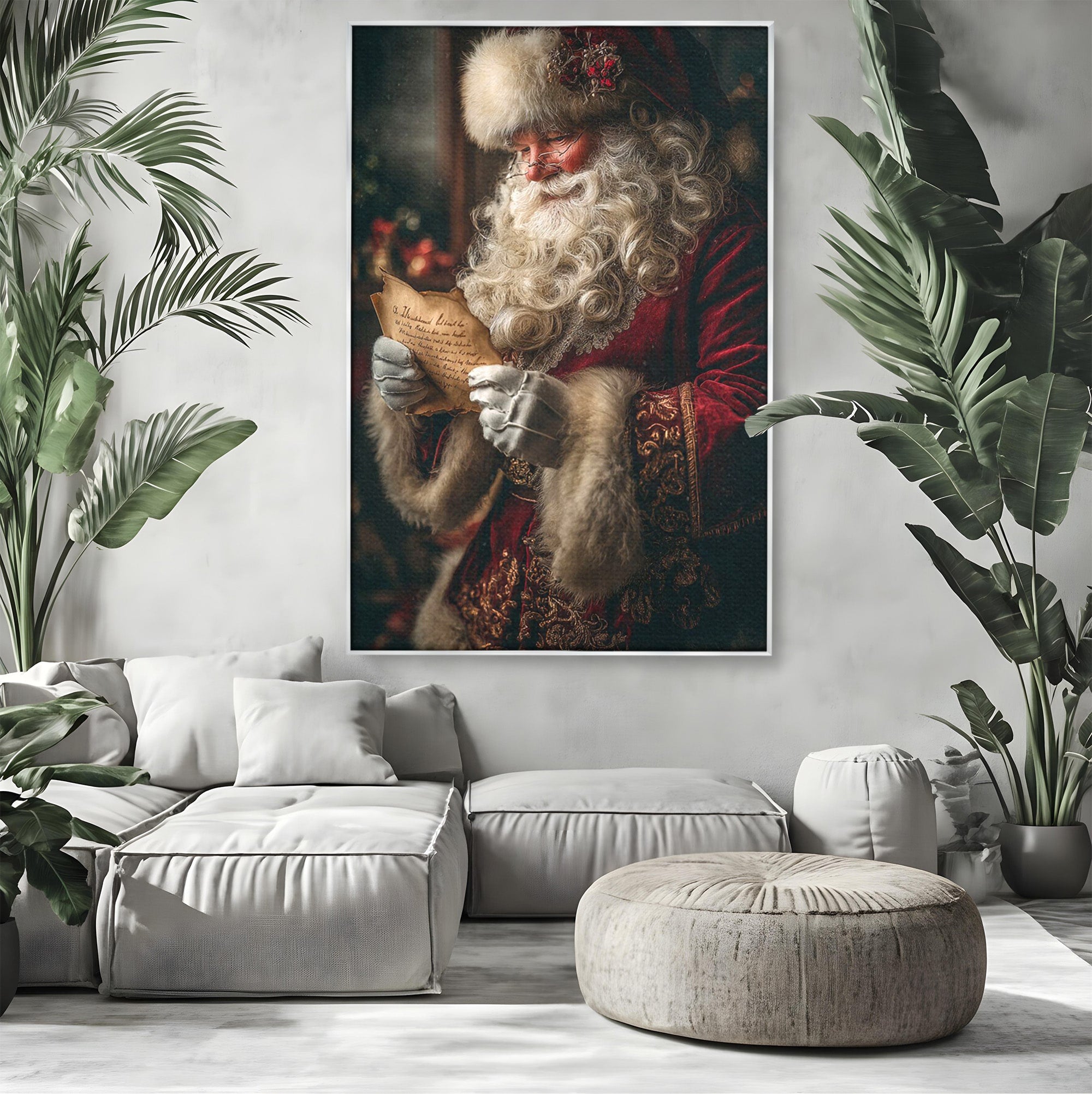 Tablou Canvas Premium LuxCanva® PI1329, Mos Craciun Citind Scrisoarea, Barba, Surpriza, Sarbatori, Traditie, Culori Vibrante, Living, Dormitor, Camera Copii