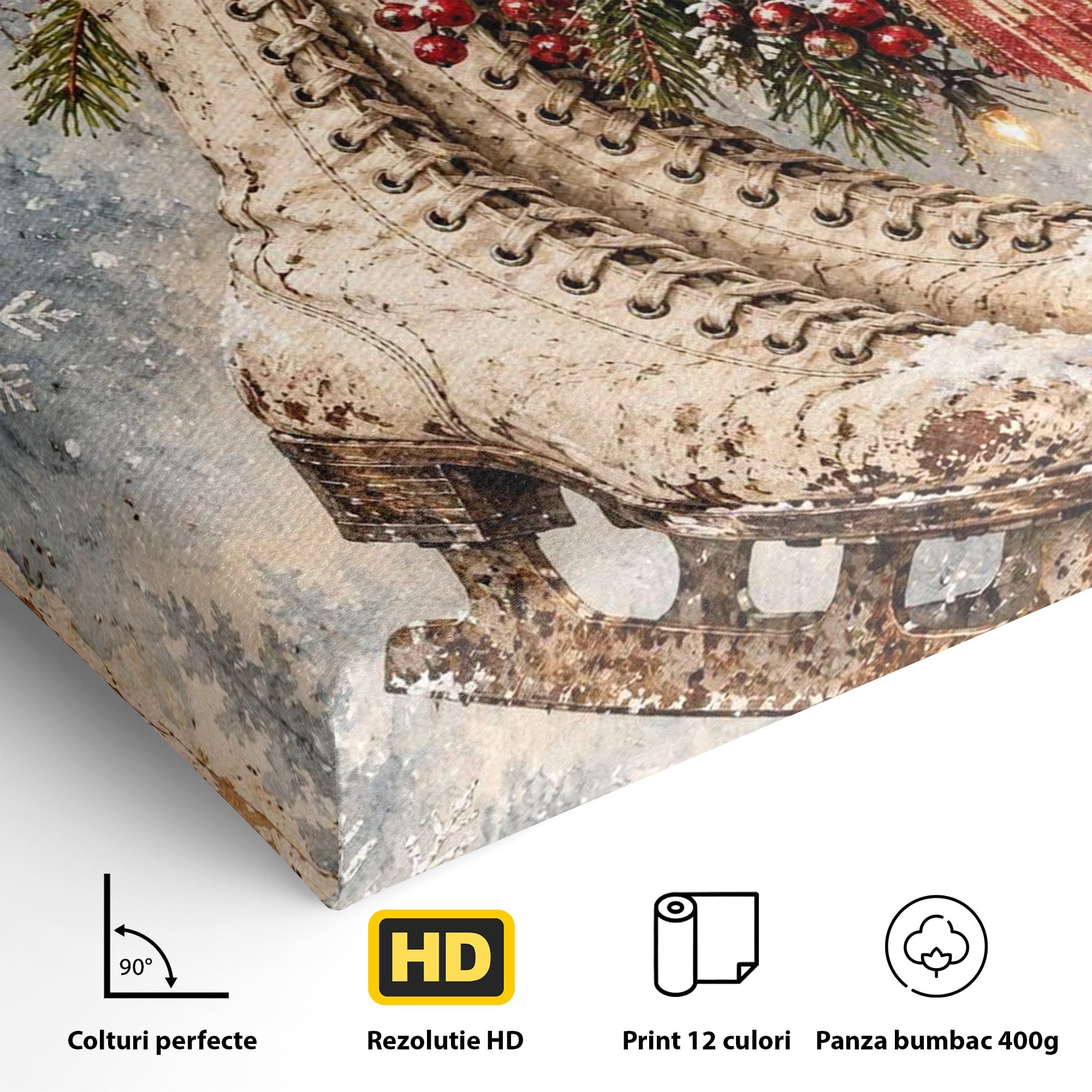 Tablou Canvas Premium LuxCanva® PI1330, Patine De Craciun, Patinoar, Iarna, Decor Festiv, Craciun, Traditie, Natura, Culori Vibrante, Living, Dormitor, Camera Copii