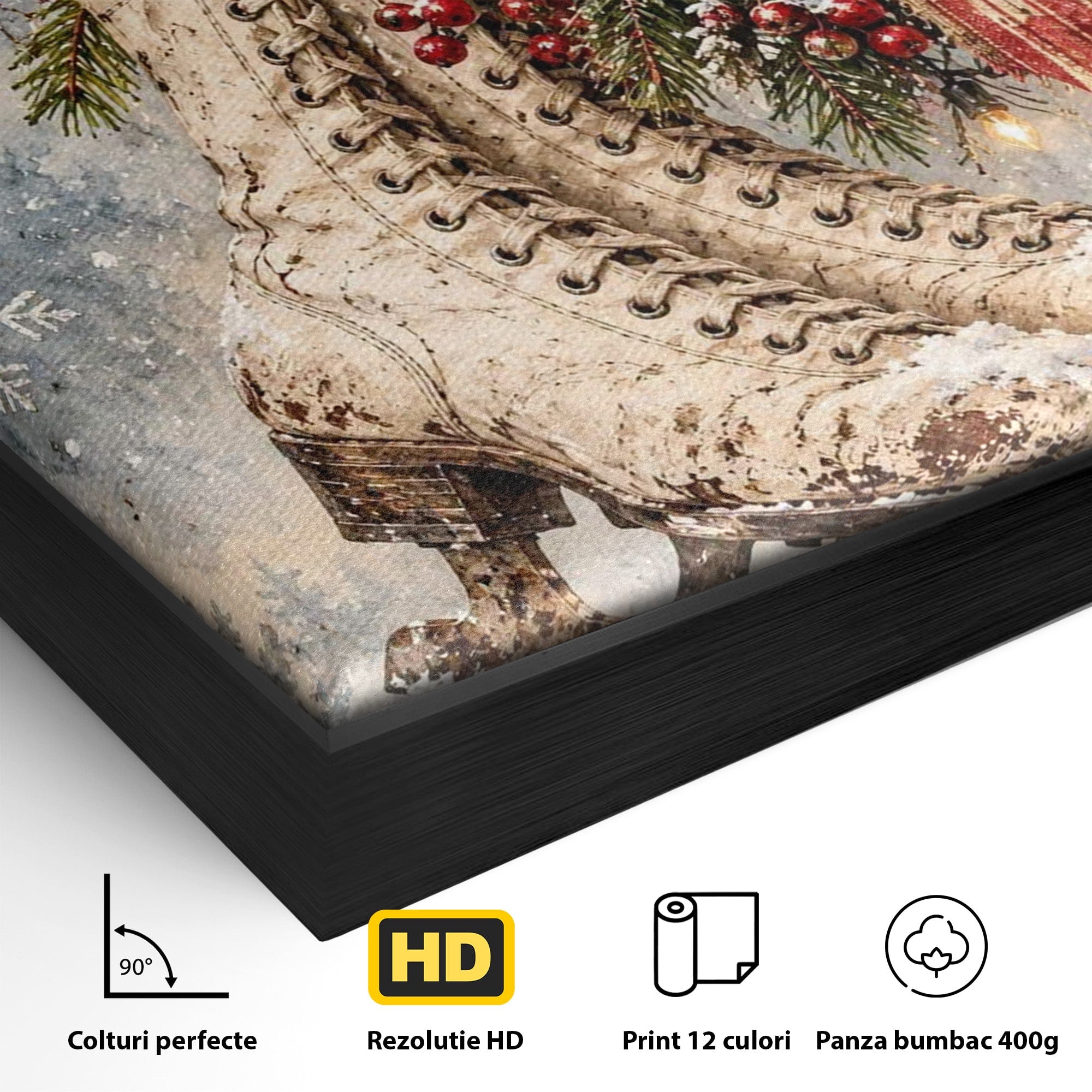 Tablou Canvas Premium LuxCanva® PI1330, Patine De Craciun, Patinoar, Iarna, Decor Festiv, Craciun, Traditie, Natura, Culori Vibrante, Living, Dormitor, Camera Copii