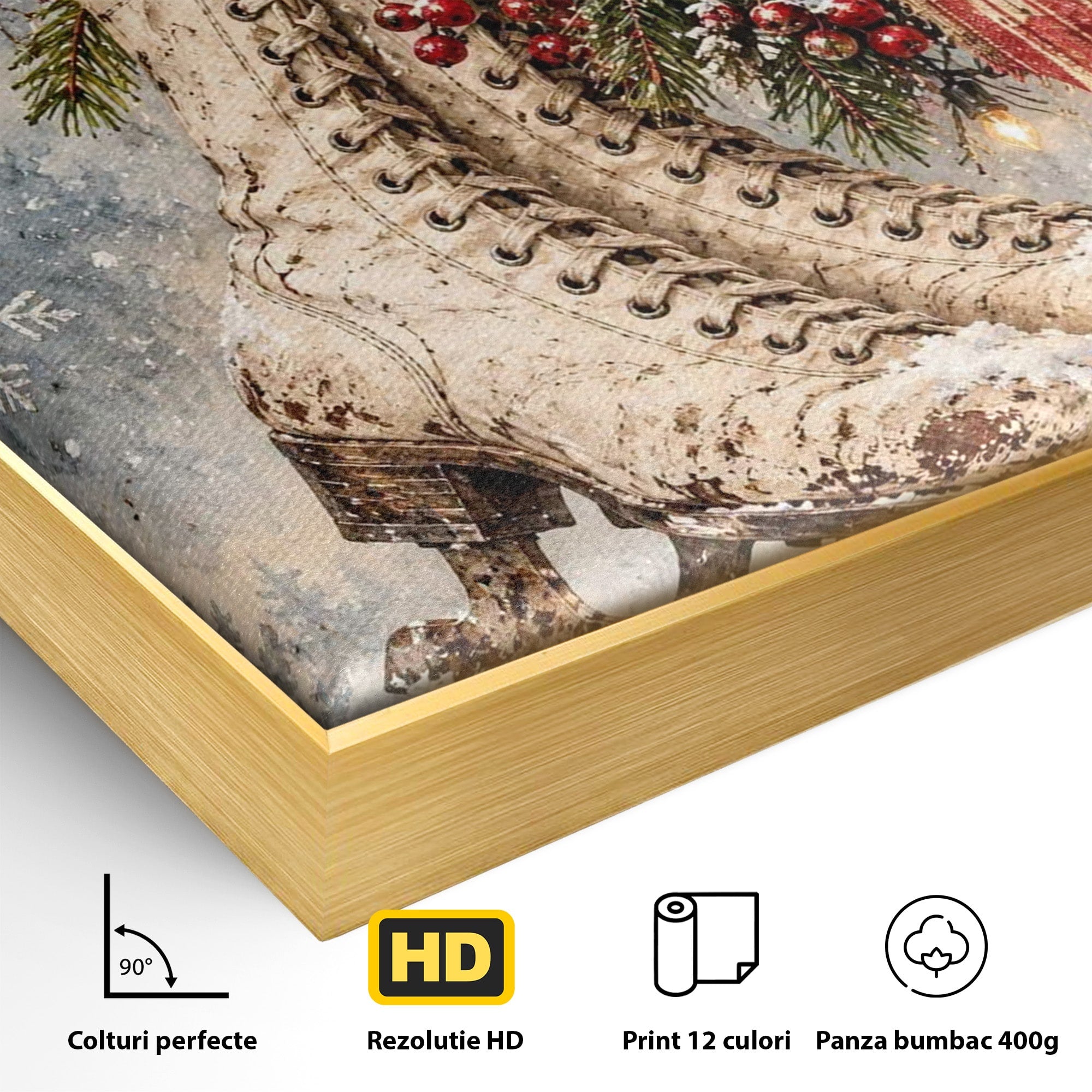 Tablou Canvas Premium LuxCanva® PI1330, Patine De Craciun, Patinoar, Iarna, Decor Festiv, Craciun, Traditie, Natura, Culori Vibrante, Living, Dormitor, Camera Copii
