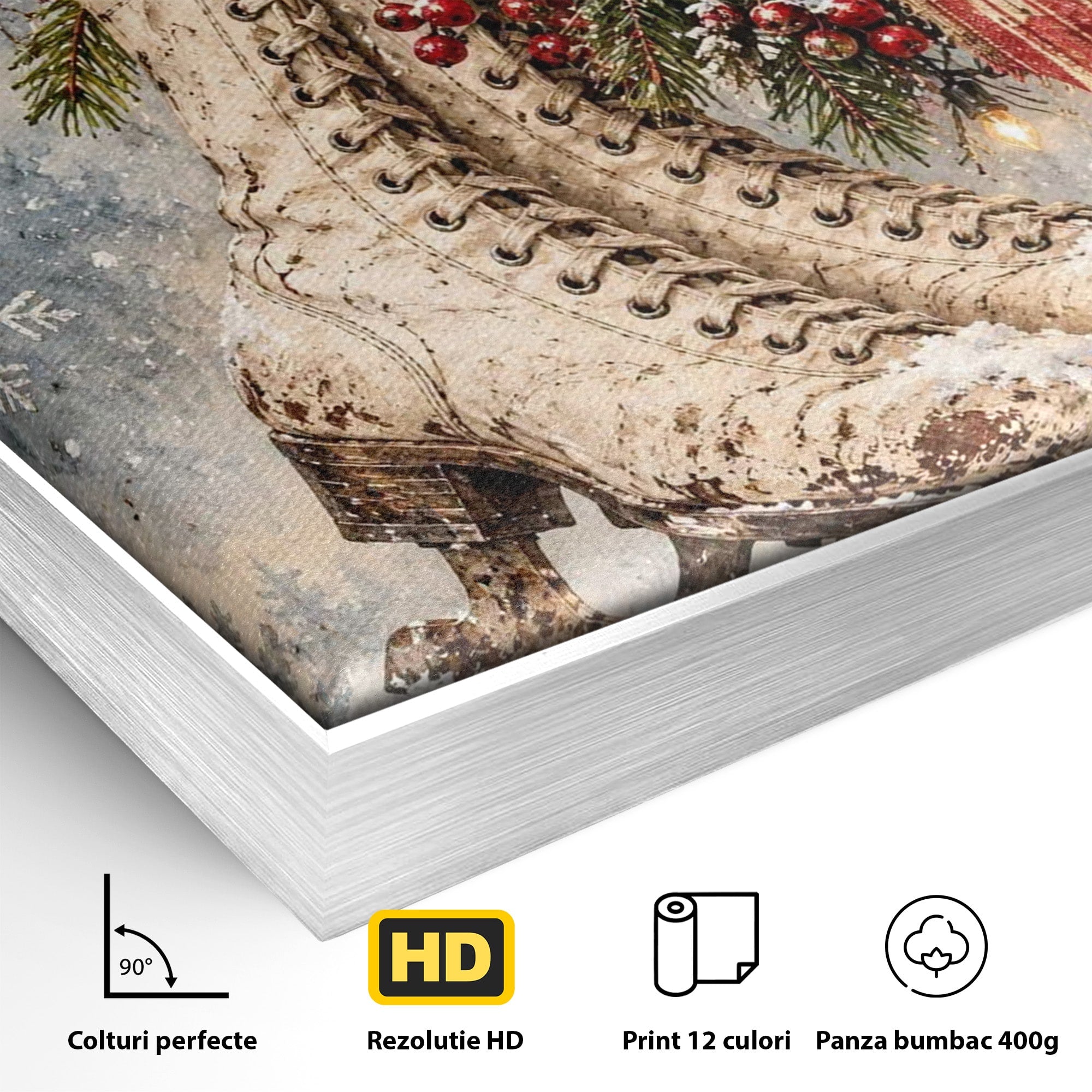 Tablou Canvas Premium LuxCanva® PI1330, Patine De Craciun, Patinoar, Iarna, Decor Festiv, Craciun, Traditie, Natura, Culori Vibrante, Living, Dormitor, Camera Copii