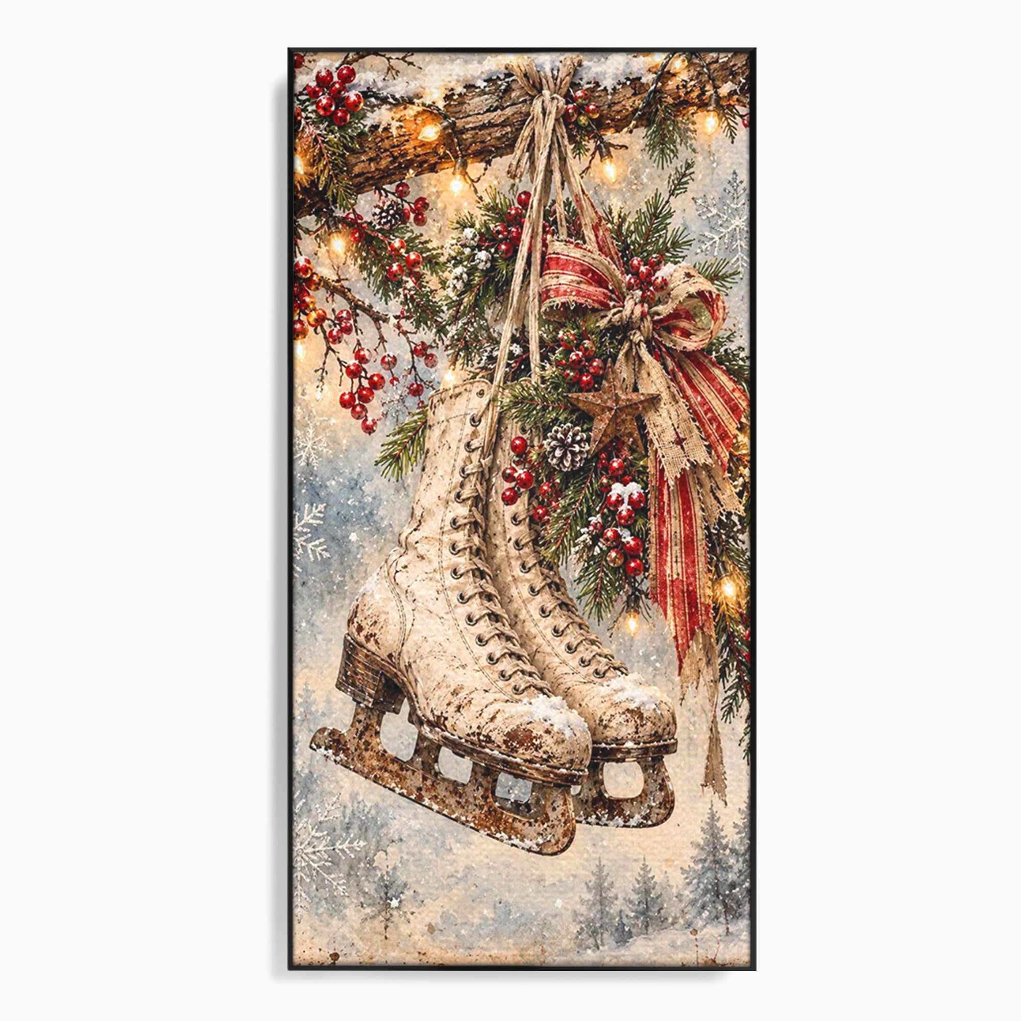 Tablou Canvas Premium LuxCanva® PI1330, Patine De Craciun, Patinoar, Iarna, Decor Festiv, Craciun, Traditie, Natura, Culori Vibrante, Living, Dormitor, Camera Copii