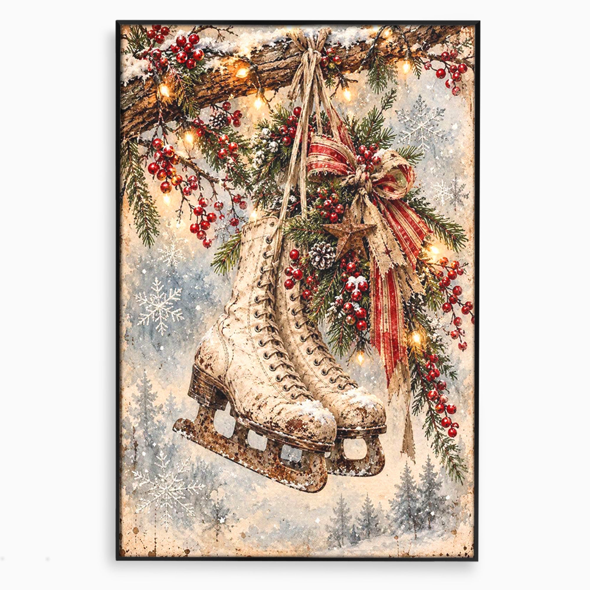 Tablou Canvas Premium LuxCanva® PI1330, Patine De Craciun, Patinoar, Iarna, Decor Festiv, Craciun, Traditie, Natura, Culori Vibrante, Living, Dormitor, Camera Copii