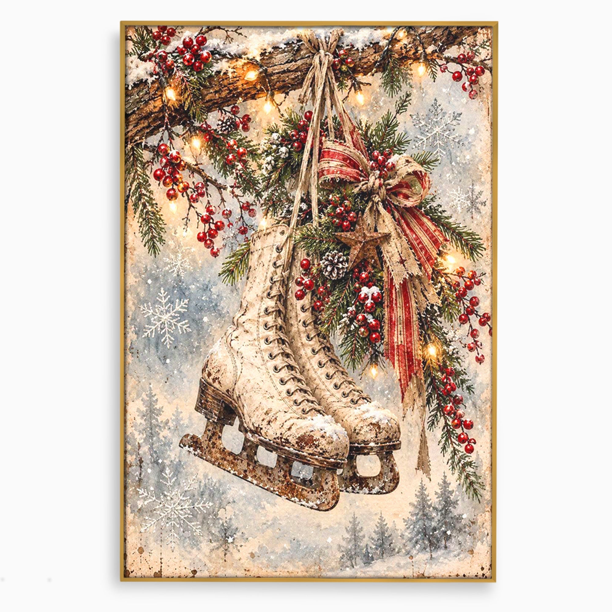 Tablou Canvas Premium LuxCanva® PI1330, Patine De Craciun, Patinoar, Iarna, Decor Festiv, Craciun, Traditie, Natura, Culori Vibrante, Living, Dormitor, Camera Copii