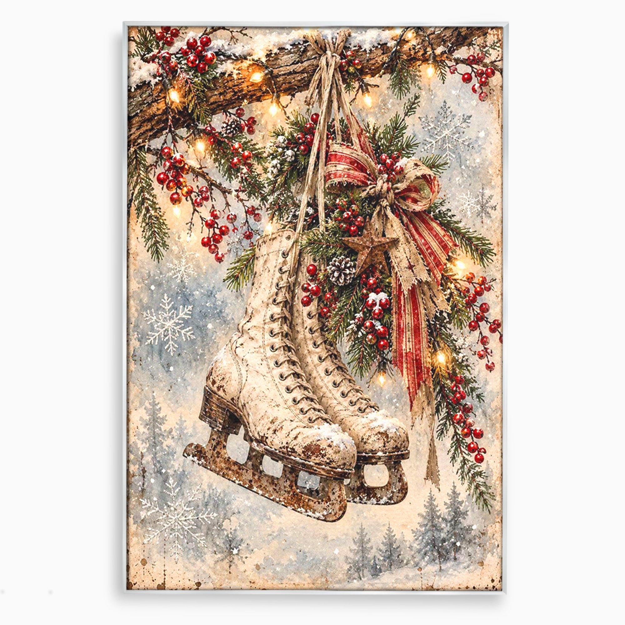 Tablou Canvas Premium LuxCanva® PI1330, Patine De Craciun, Patinoar, Iarna, Decor Festiv, Craciun, Traditie, Natura, Culori Vibrante, Living, Dormitor, Camera Copii
