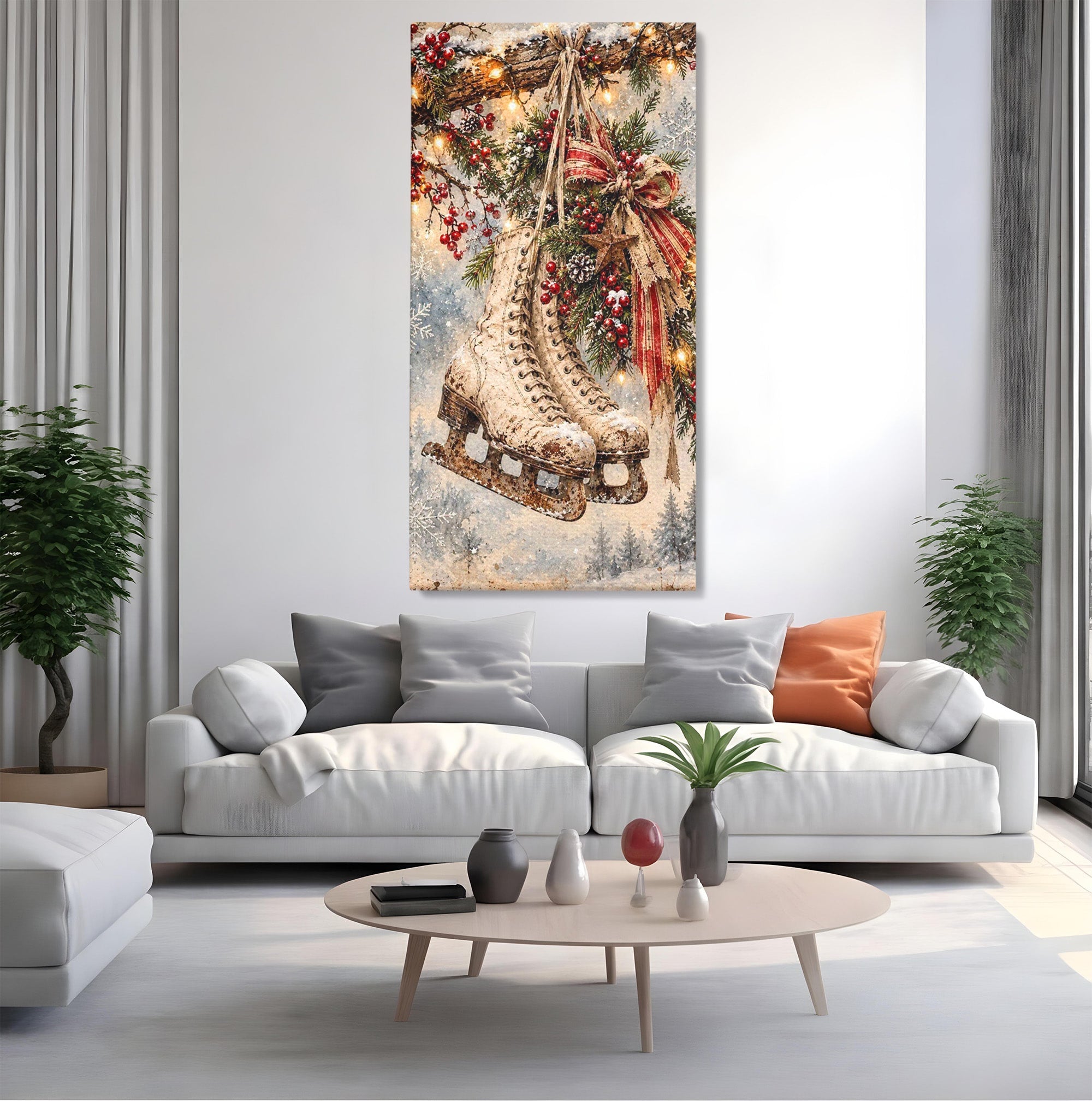 Tablou Canvas Premium LuxCanva® PI1330, Patine De Craciun, Patinoar, Iarna, Decor Festiv, Craciun, Traditie, Natura, Culori Vibrante, Living, Dormitor, Camera Copii