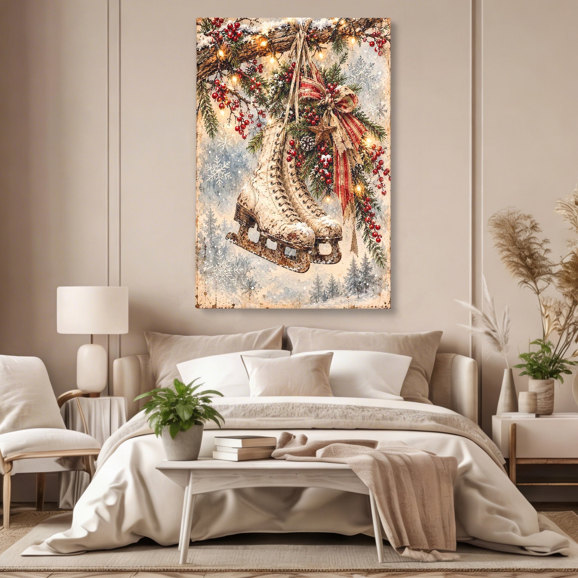 Tablou Canvas Premium LuxCanva® PI1330, Patine De Craciun, Patinoar, Iarna, Decor Festiv, Craciun, Traditie, Natura, Culori Vibrante, Living, Dormitor, Camera Copii