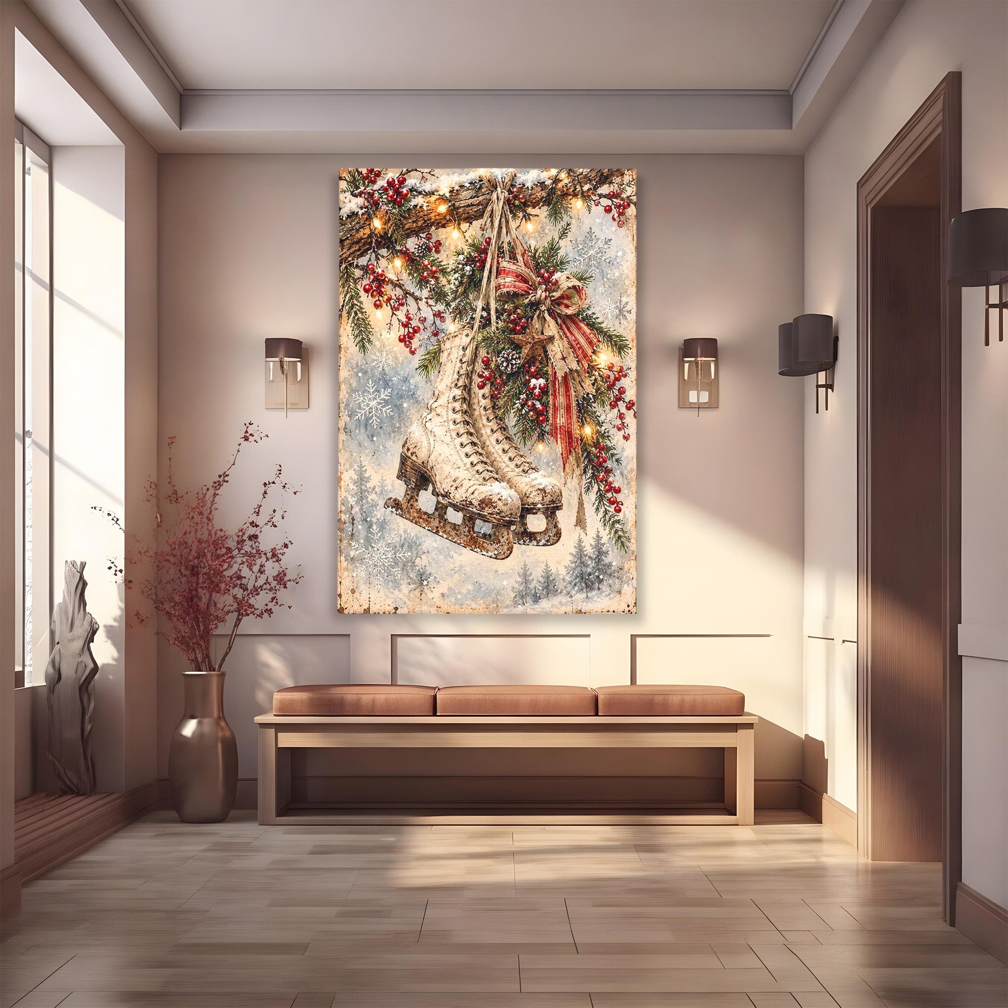 Tablou Canvas Premium LuxCanva® PI1330, Patine De Craciun, Patinoar, Iarna, Decor Festiv, Craciun, Traditie, Natura, Culori Vibrante, Living, Dormitor, Camera Copii