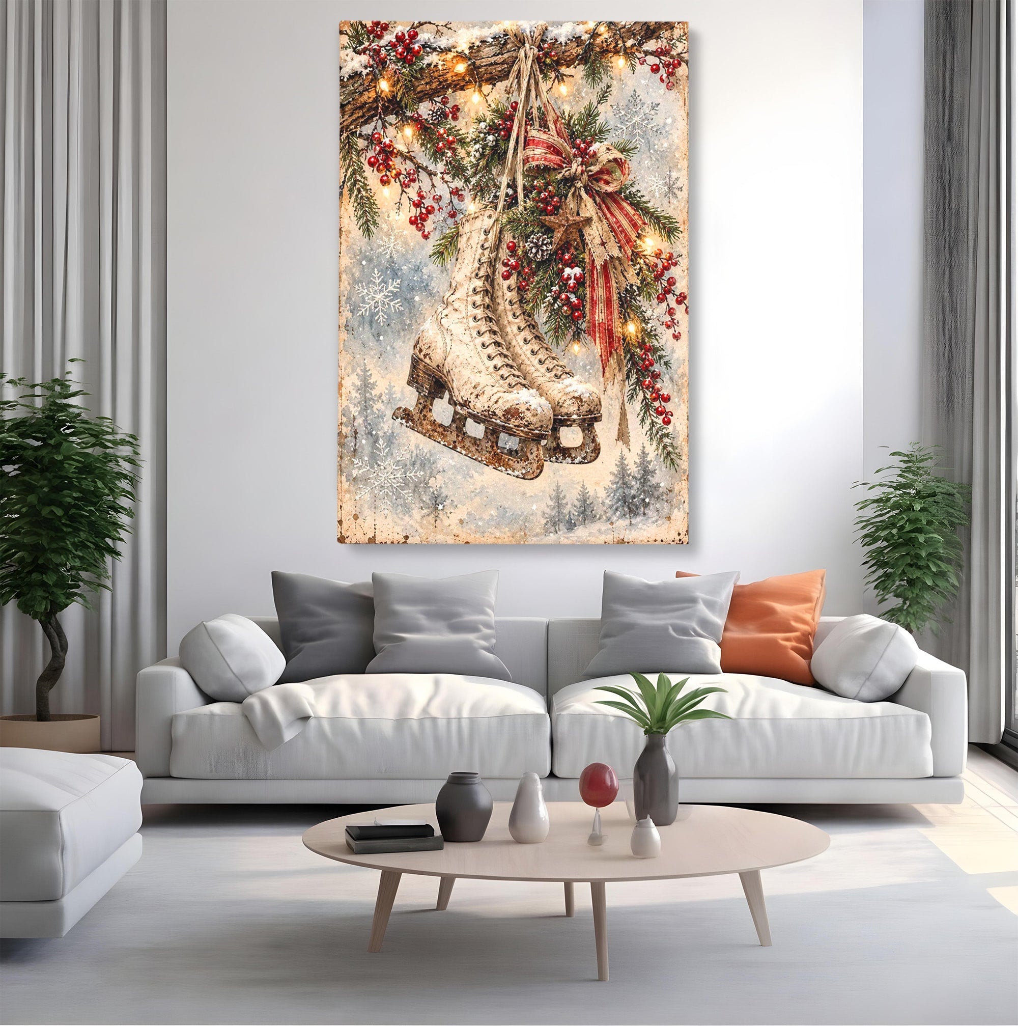 Tablou Canvas Premium LuxCanva® PI1330, Patine De Craciun, Patinoar, Iarna, Decor Festiv, Craciun, Traditie, Natura, Culori Vibrante, Living, Dormitor, Camera Copii