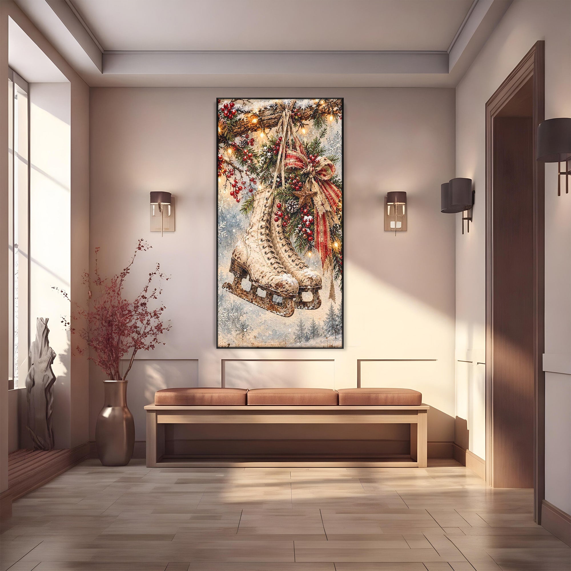 Tablou Canvas Premium LuxCanva® PI1330, Patine De Craciun, Patinoar, Iarna, Decor Festiv, Craciun, Traditie, Natura, Culori Vibrante, Living, Dormitor, Camera Copii