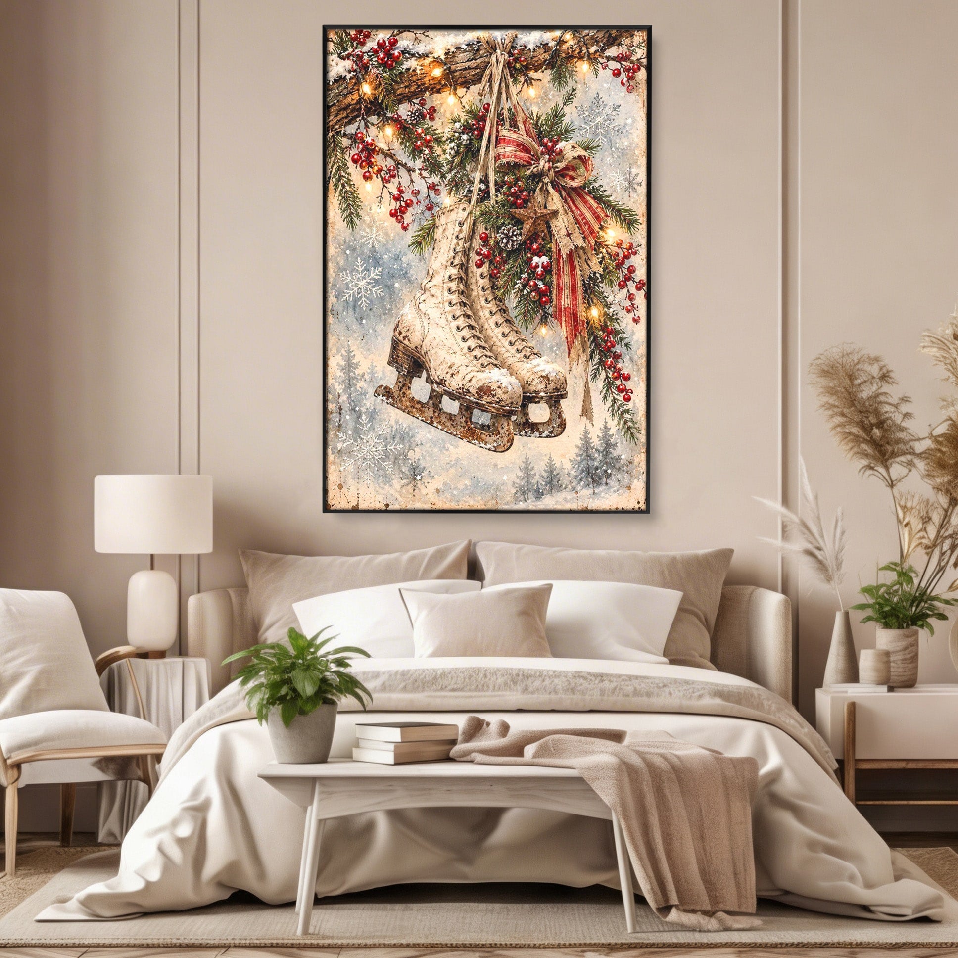 Tablou Canvas Premium LuxCanva® PI1330, Patine De Craciun, Patinoar, Iarna, Decor Festiv, Craciun, Traditie, Natura, Culori Vibrante, Living, Dormitor, Camera Copii