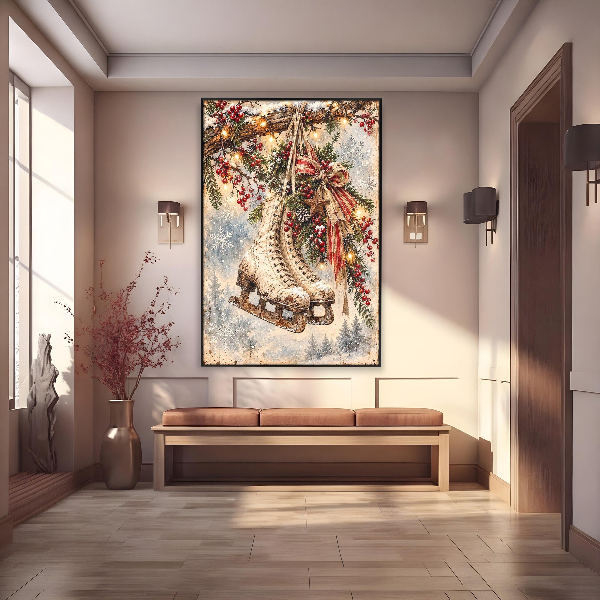 Tablou Canvas Premium LuxCanva® PI1330, Patine De Craciun, Patinoar, Iarna, Decor Festiv, Craciun, Traditie, Natura, Culori Vibrante, Living, Dormitor, Camera Copii