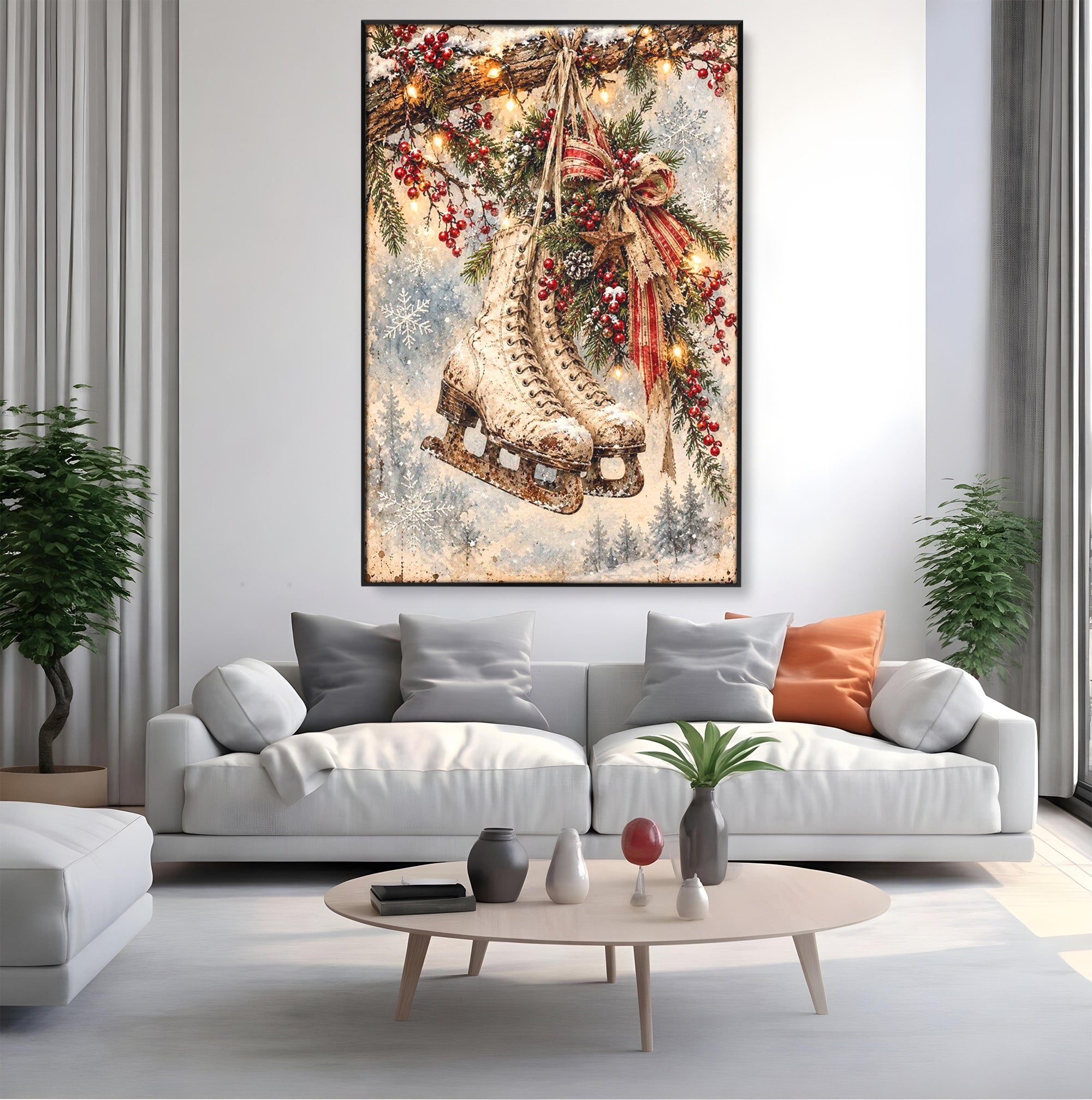 Tablou Canvas Premium LuxCanva® PI1330, Patine De Craciun, Patinoar, Iarna, Decor Festiv, Craciun, Traditie, Natura, Culori Vibrante, Living, Dormitor, Camera Copii
