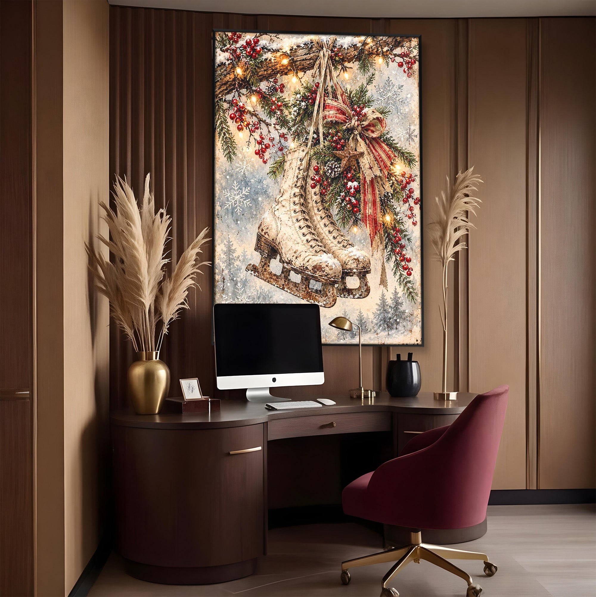 Tablou Canvas Premium LuxCanva® PI1330, Patine De Craciun, Patinoar, Iarna, Decor Festiv, Craciun, Traditie, Natura, Culori Vibrante, Living, Dormitor, Camera Copii