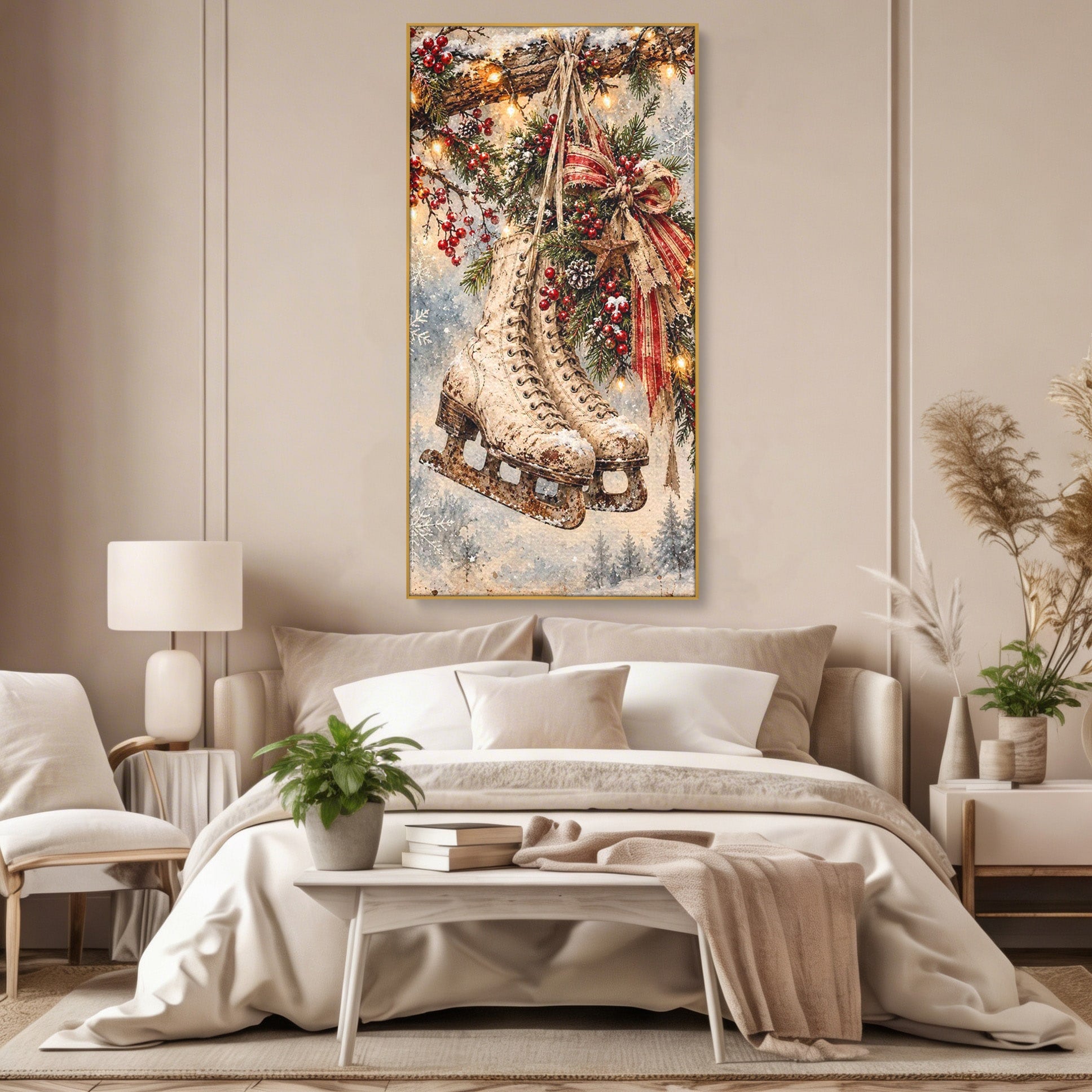Tablou Canvas Premium LuxCanva® PI1330, Patine De Craciun, Patinoar, Iarna, Decor Festiv, Craciun, Traditie, Natura, Culori Vibrante, Living, Dormitor, Camera Copii