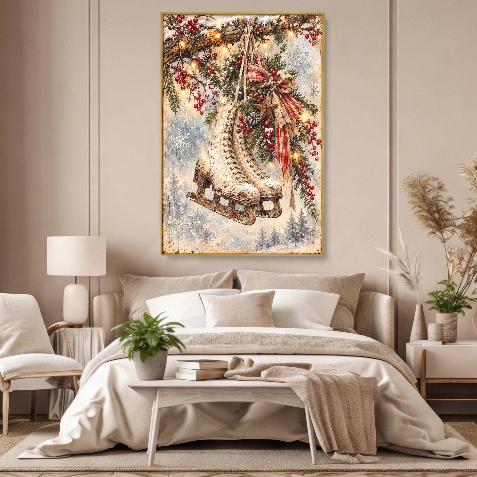 Tablou Canvas Premium LuxCanva® PI1330, Patine De Craciun, Patinoar, Iarna, Decor Festiv, Craciun, Traditie, Natura, Culori Vibrante, Living, Dormitor, Camera Copii