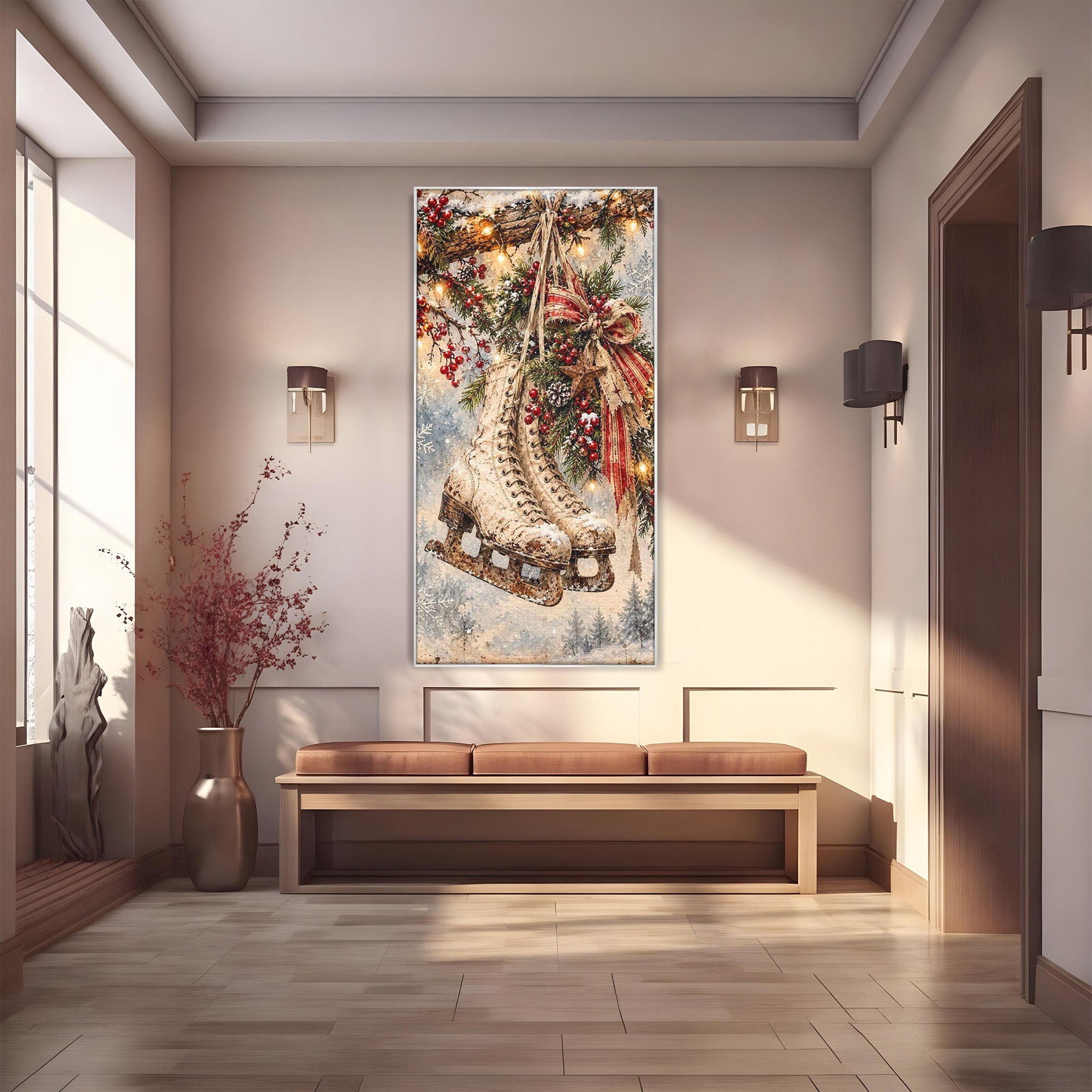 Tablou Canvas Premium LuxCanva® PI1330, Patine De Craciun, Patinoar, Iarna, Decor Festiv, Craciun, Traditie, Natura, Culori Vibrante, Living, Dormitor, Camera Copii