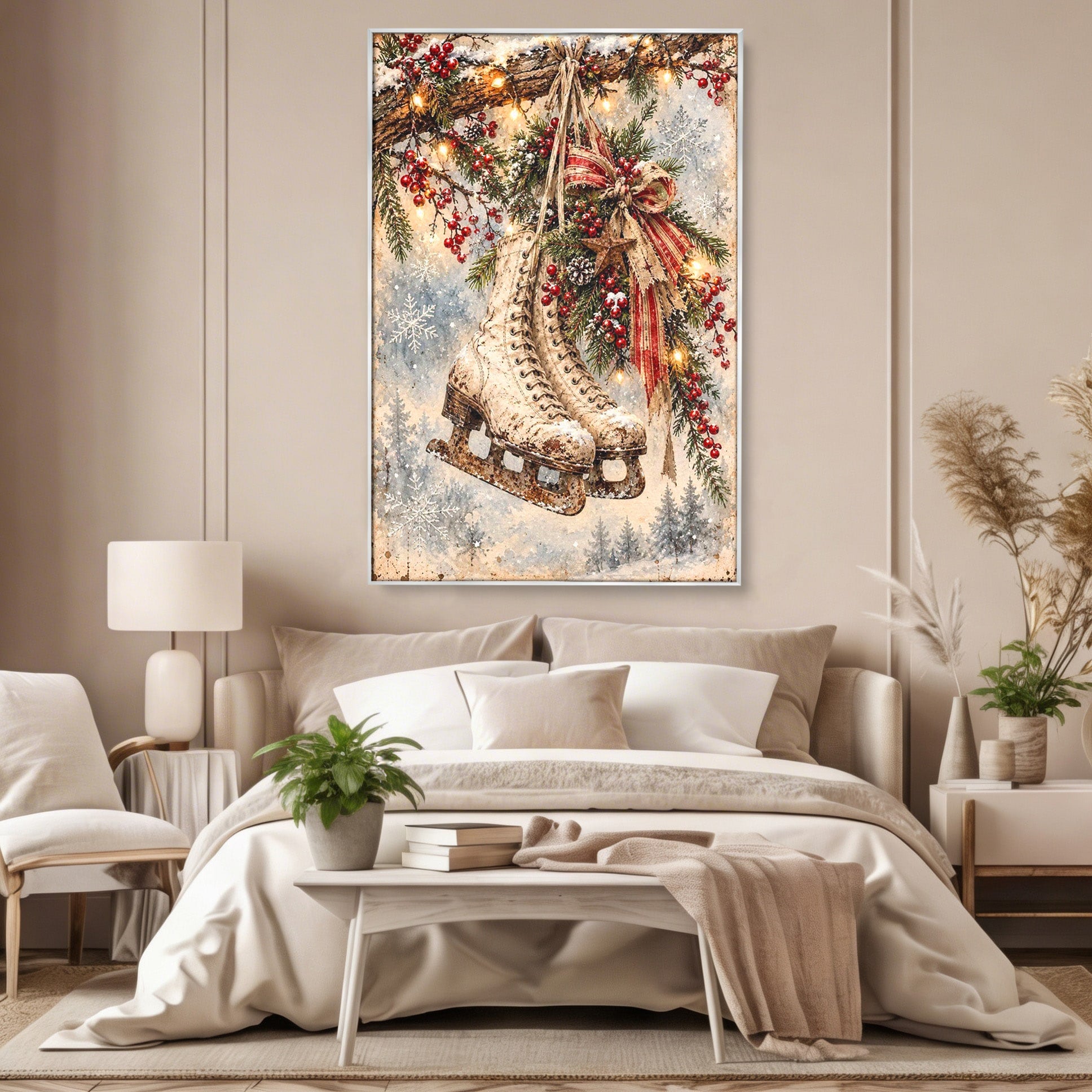 Tablou Canvas Premium LuxCanva® PI1330, Patine De Craciun, Patinoar, Iarna, Decor Festiv, Craciun, Traditie, Natura, Culori Vibrante, Living, Dormitor, Camera Copii