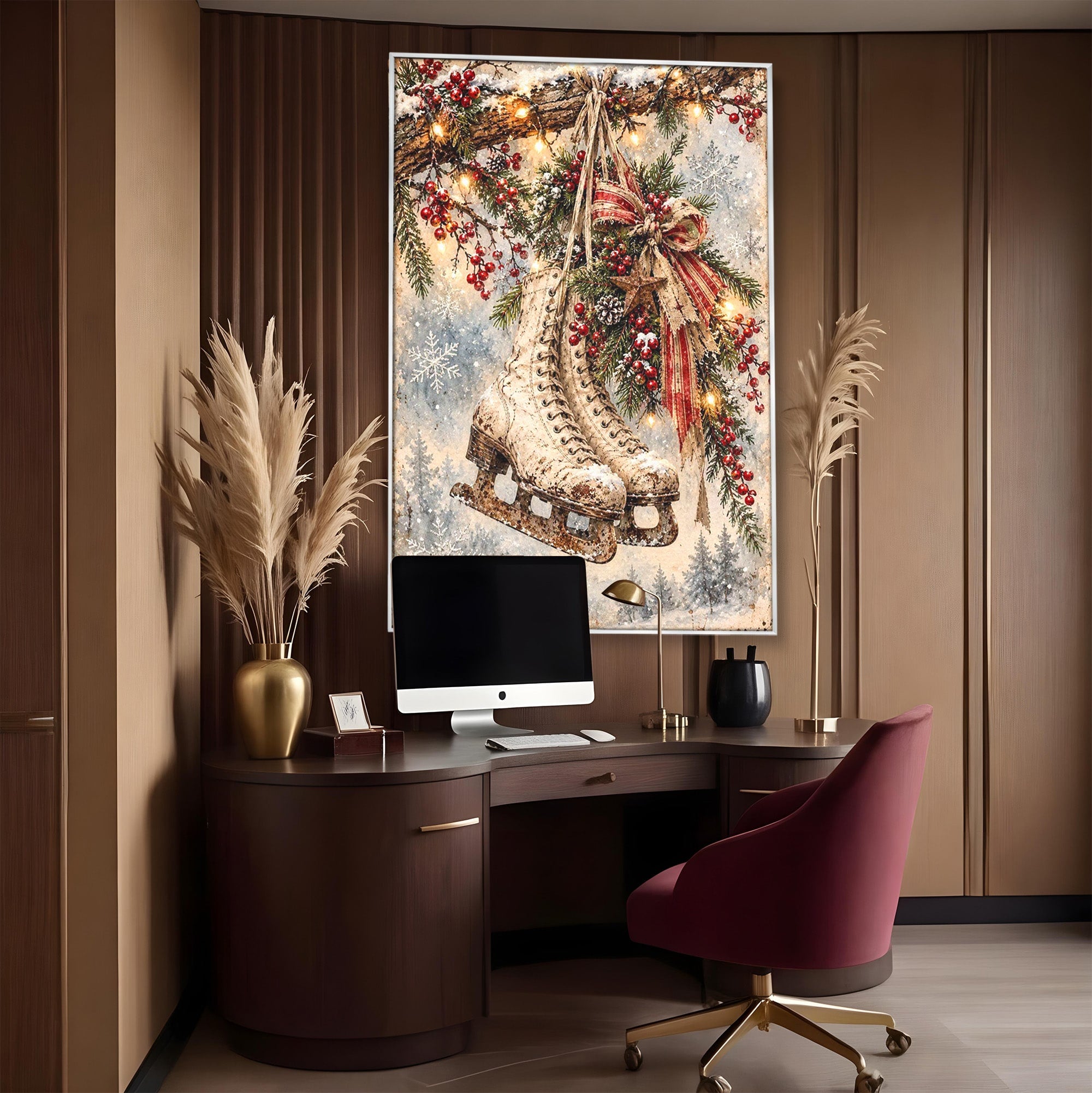 Tablou Canvas Premium LuxCanva® PI1330, Patine De Craciun, Patinoar, Iarna, Decor Festiv, Craciun, Traditie, Natura, Culori Vibrante, Living, Dormitor, Camera Copii