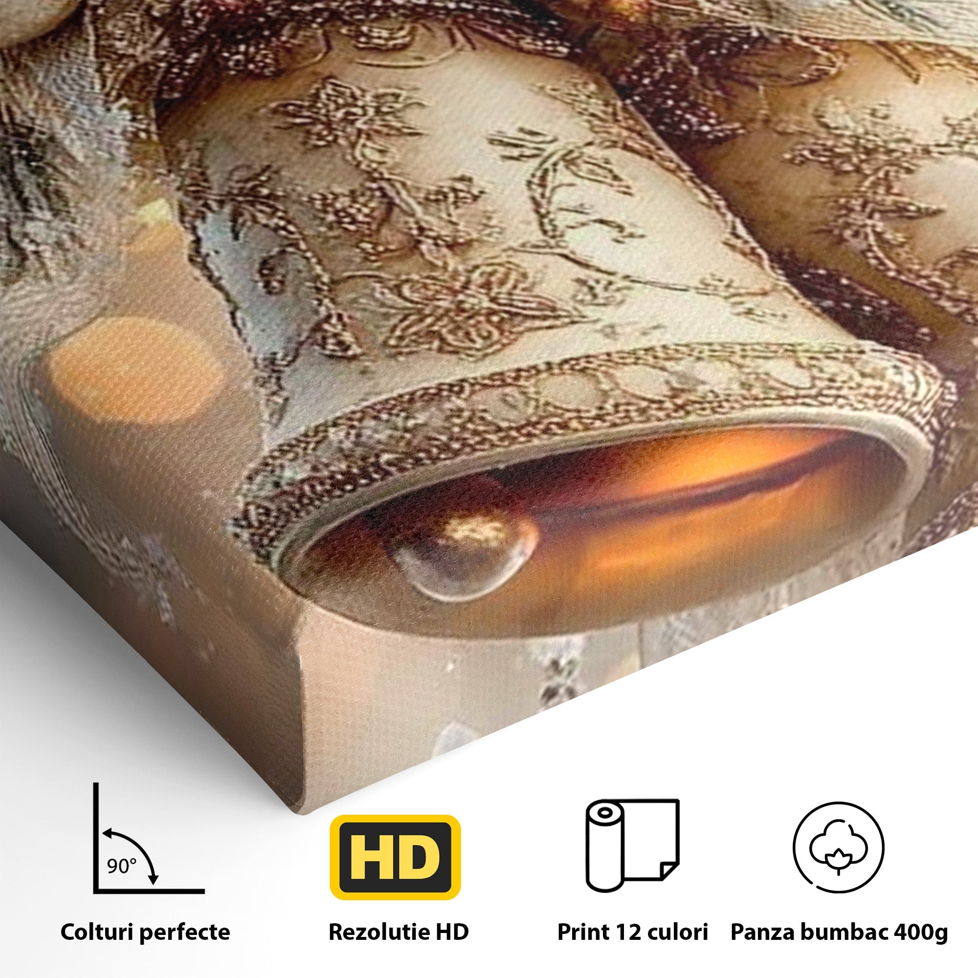 Tablou Canvas Premium LuxCanva® PI1332, Clopotei De Craciun, Clinchet, Conuri, Decor Festiv, Sarbatori, Culori Vibrante, Living, Dormitor
