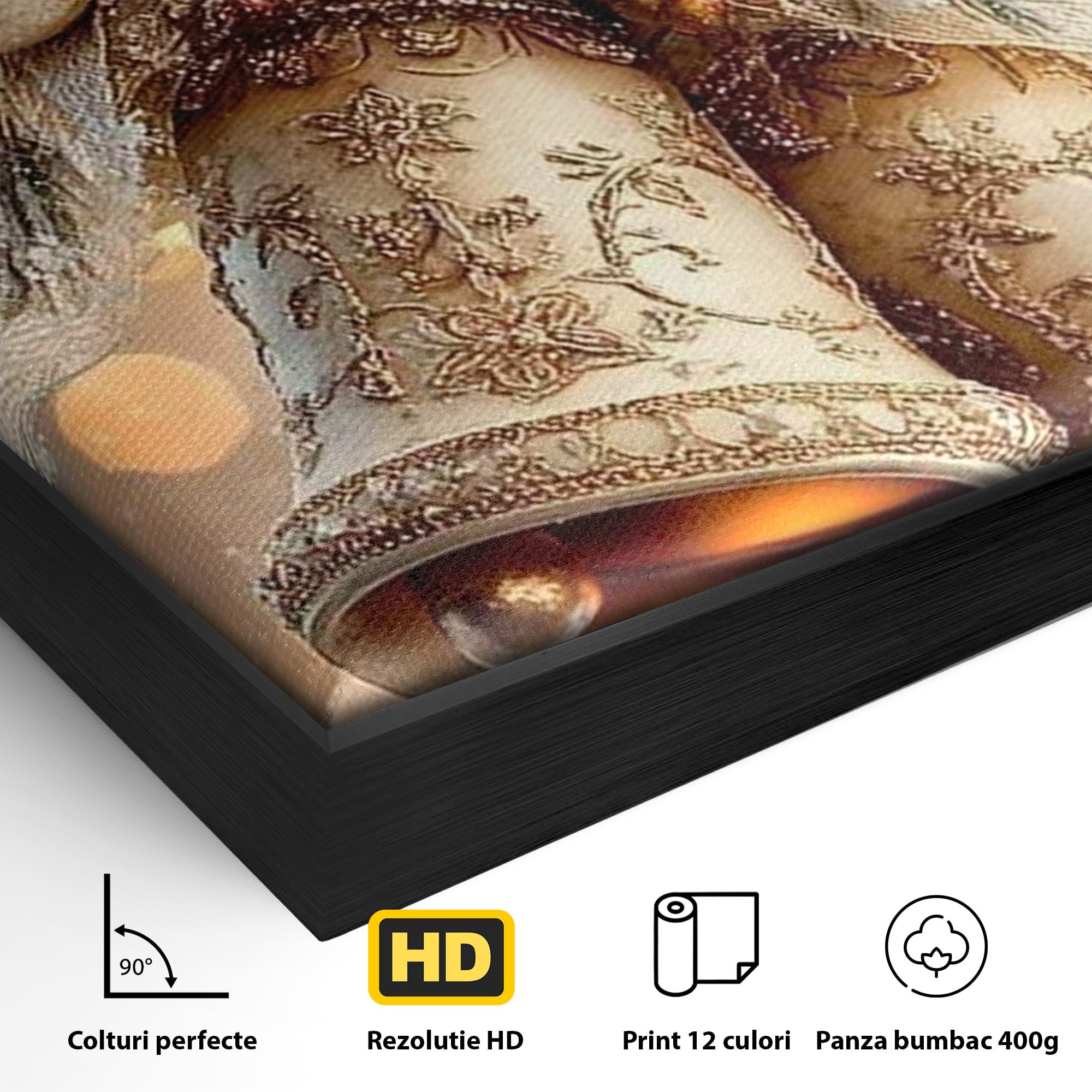 Tablou Canvas Premium LuxCanva® PI1332, Clopotei De Craciun, Clinchet, Conuri, Decor Festiv, Sarbatori, Culori Vibrante, Living, Dormitor