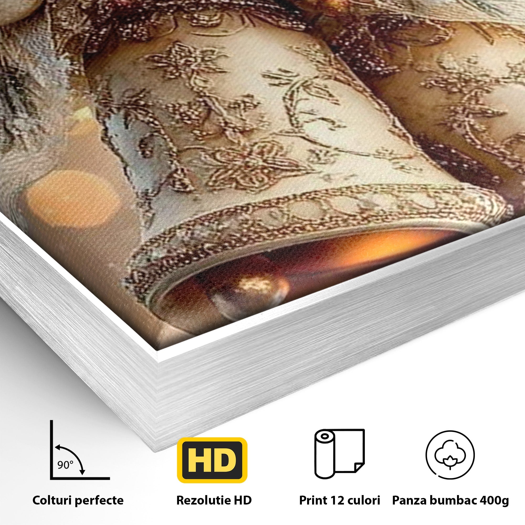 Tablou Canvas Premium LuxCanva® PI1332, Clopotei De Craciun, Clinchet, Conuri, Decor Festiv, Sarbatori, Culori Vibrante, Living, Dormitor