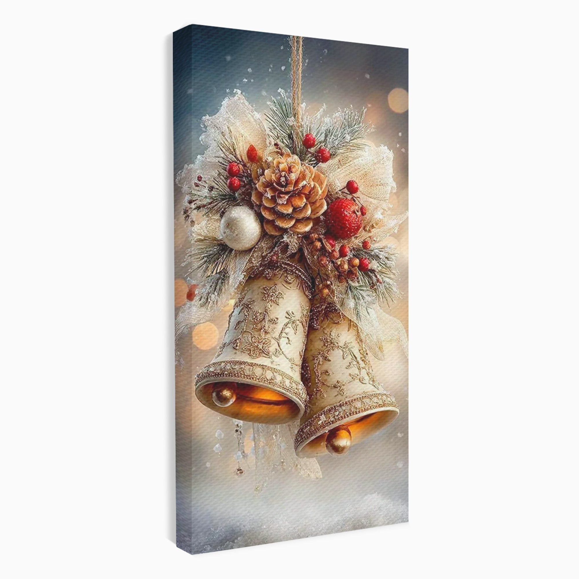 Tablou Canvas Premium LuxCanva® PI1332, Clopotei De Craciun, Clinchet, Conuri, Decor Festiv, Sarbatori, Culori Vibrante, Living, Dormitor