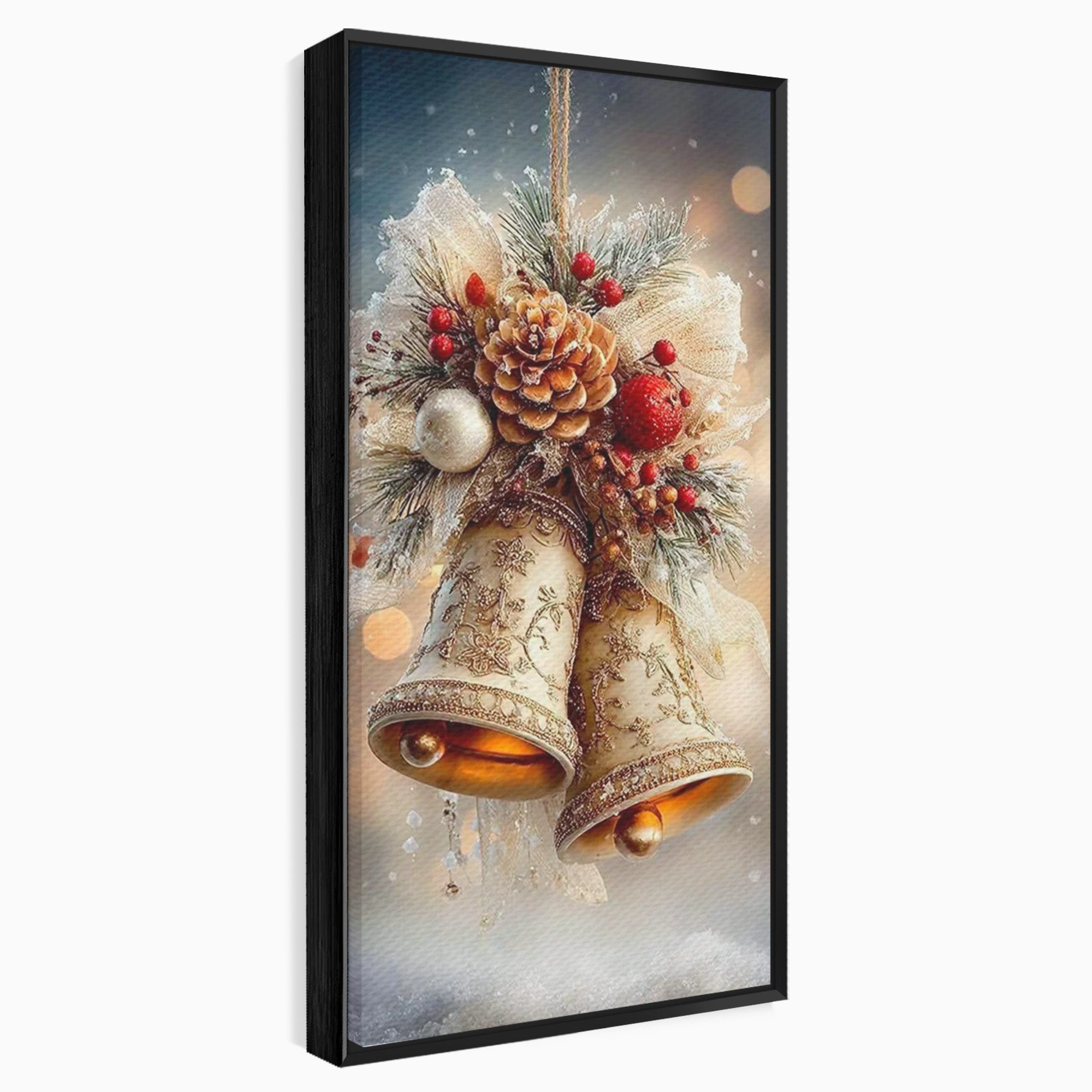 Tablou Canvas Premium LuxCanva® PI1332, Clopotei De Craciun, Clinchet, Conuri, Decor Festiv, Sarbatori, Culori Vibrante, Living, Dormitor