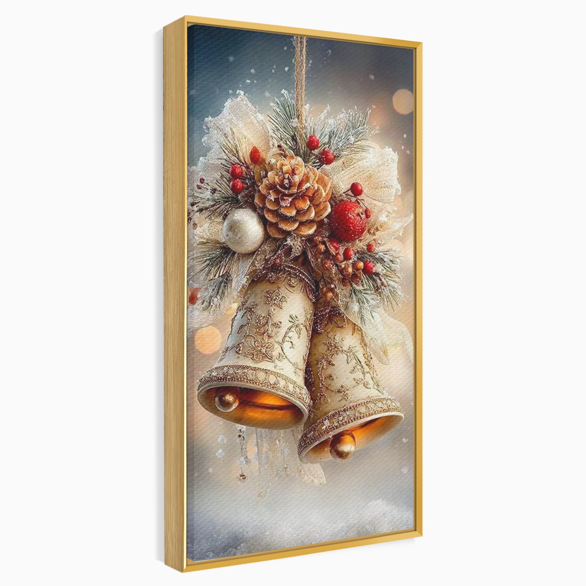 Tablou Canvas Premium LuxCanva® PI1332, Clopotei De Craciun, Clinchet, Conuri, Decor Festiv, Sarbatori, Culori Vibrante, Living, Dormitor