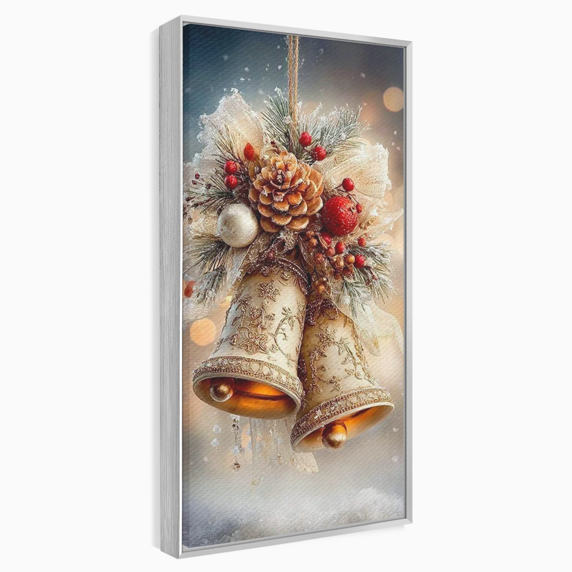 Tablou Canvas Premium LuxCanva® PI1332, Clopotei De Craciun, Clinchet, Conuri, Decor Festiv, Sarbatori, Culori Vibrante, Living, Dormitor