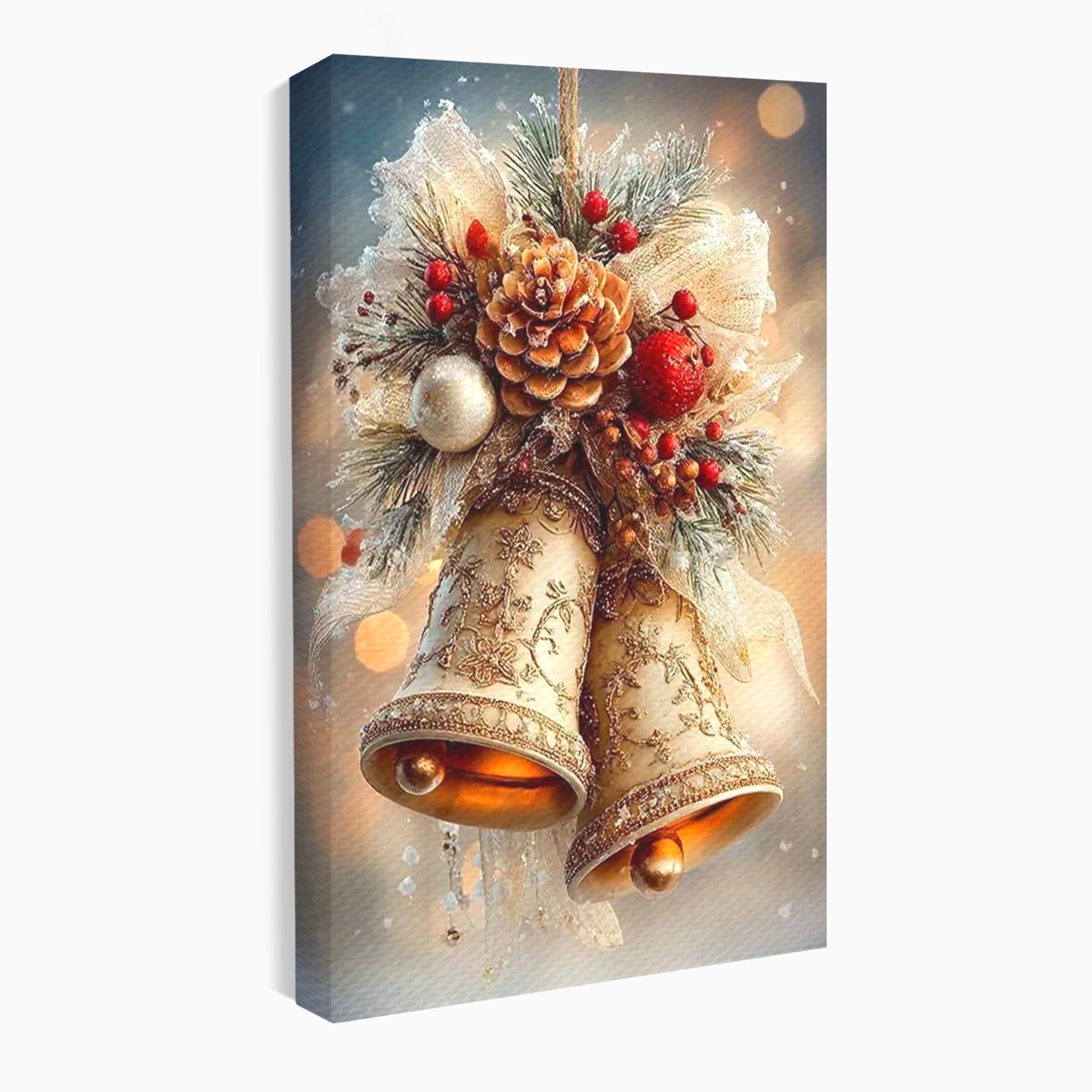 Tablou Canvas Premium LuxCanva® PI1332, Clopotei De Craciun, Clinchet, Conuri, Decor Festiv, Sarbatori, Culori Vibrante, Living, Dormitor