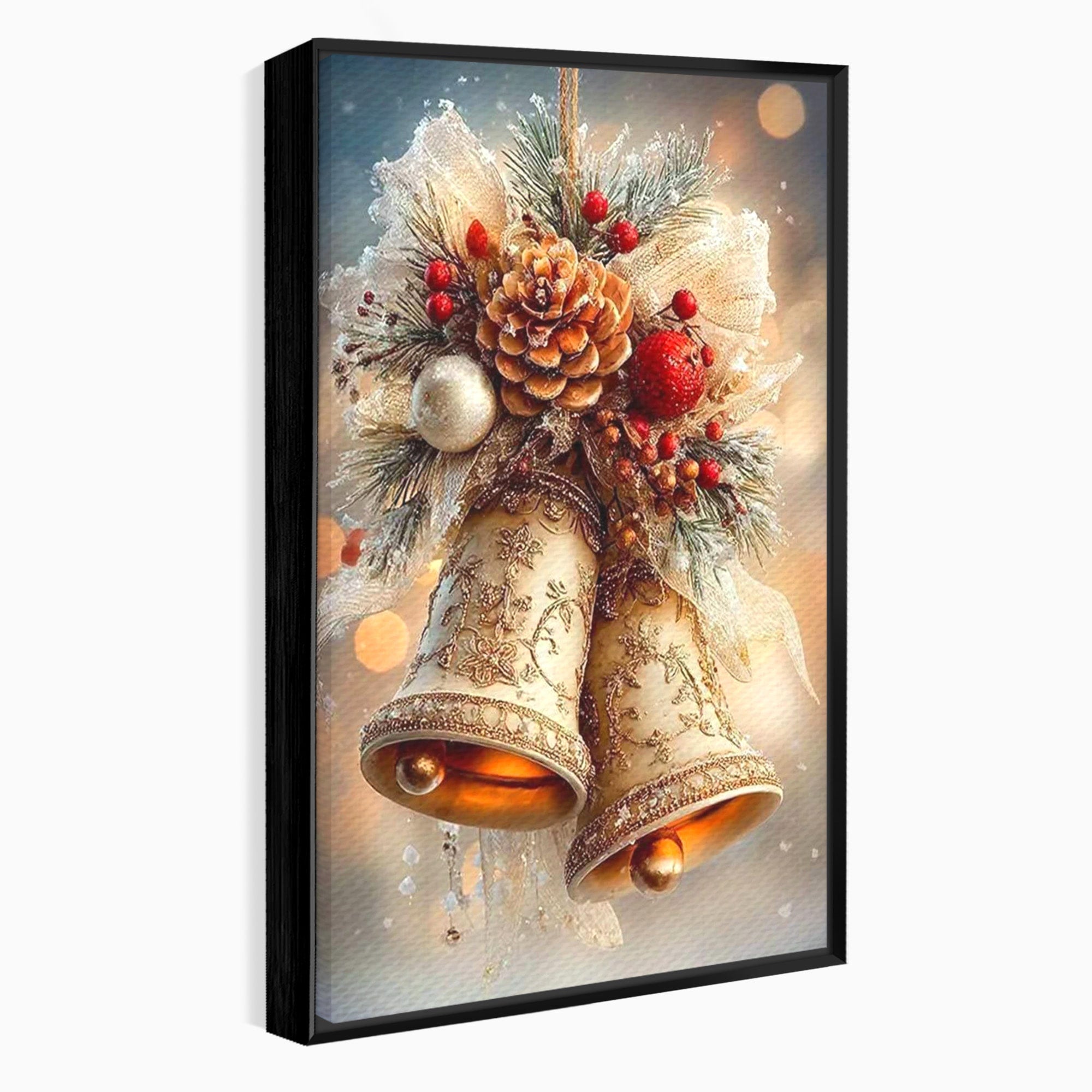 Tablou Canvas Premium LuxCanva® PI1332, Clopotei De Craciun, Clinchet, Conuri, Decor Festiv, Sarbatori, Culori Vibrante, Living, Dormitor