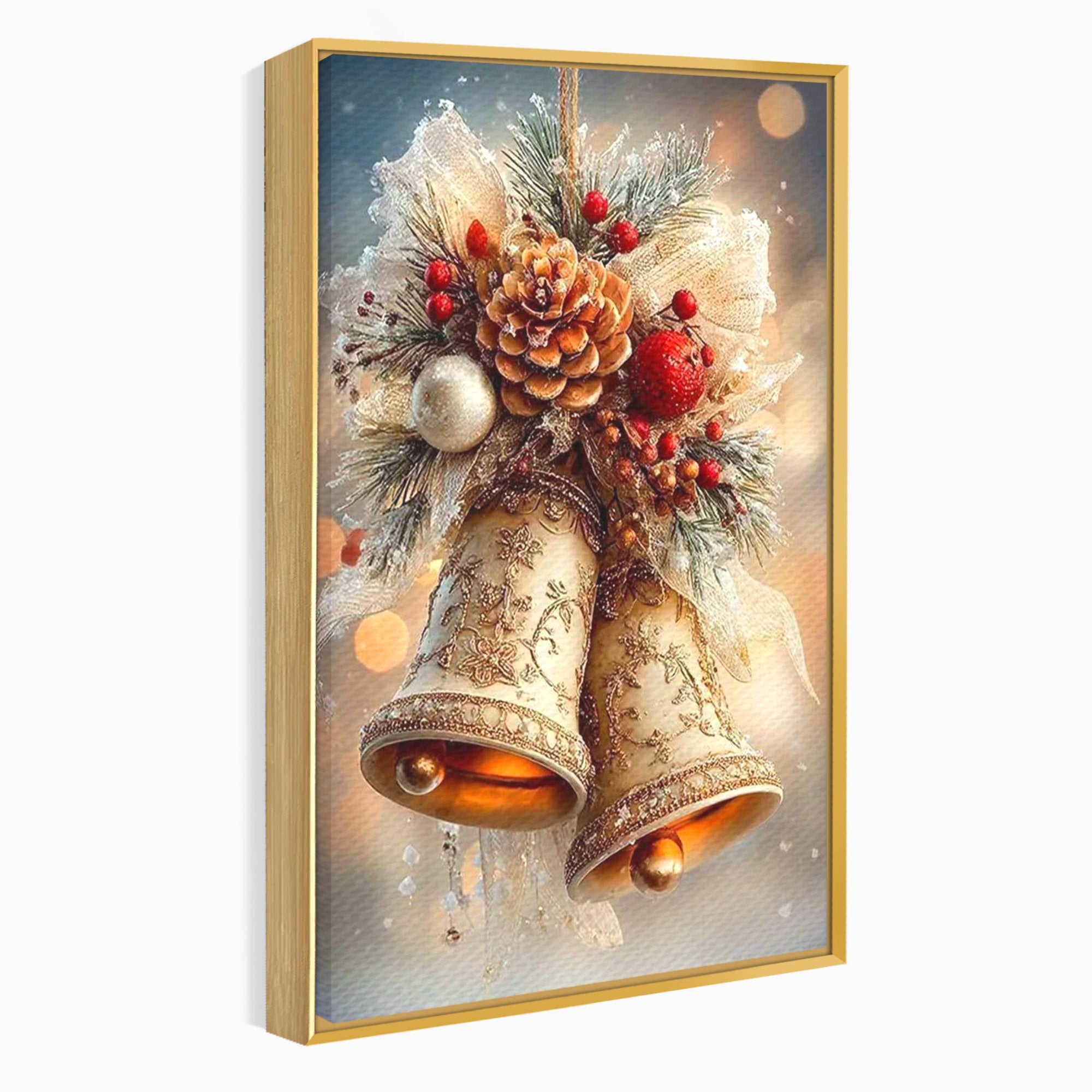 Tablou Canvas Premium LuxCanva® PI1332, Clopotei De Craciun, Clinchet, Conuri, Decor Festiv, Sarbatori, Culori Vibrante, Living, Dormitor