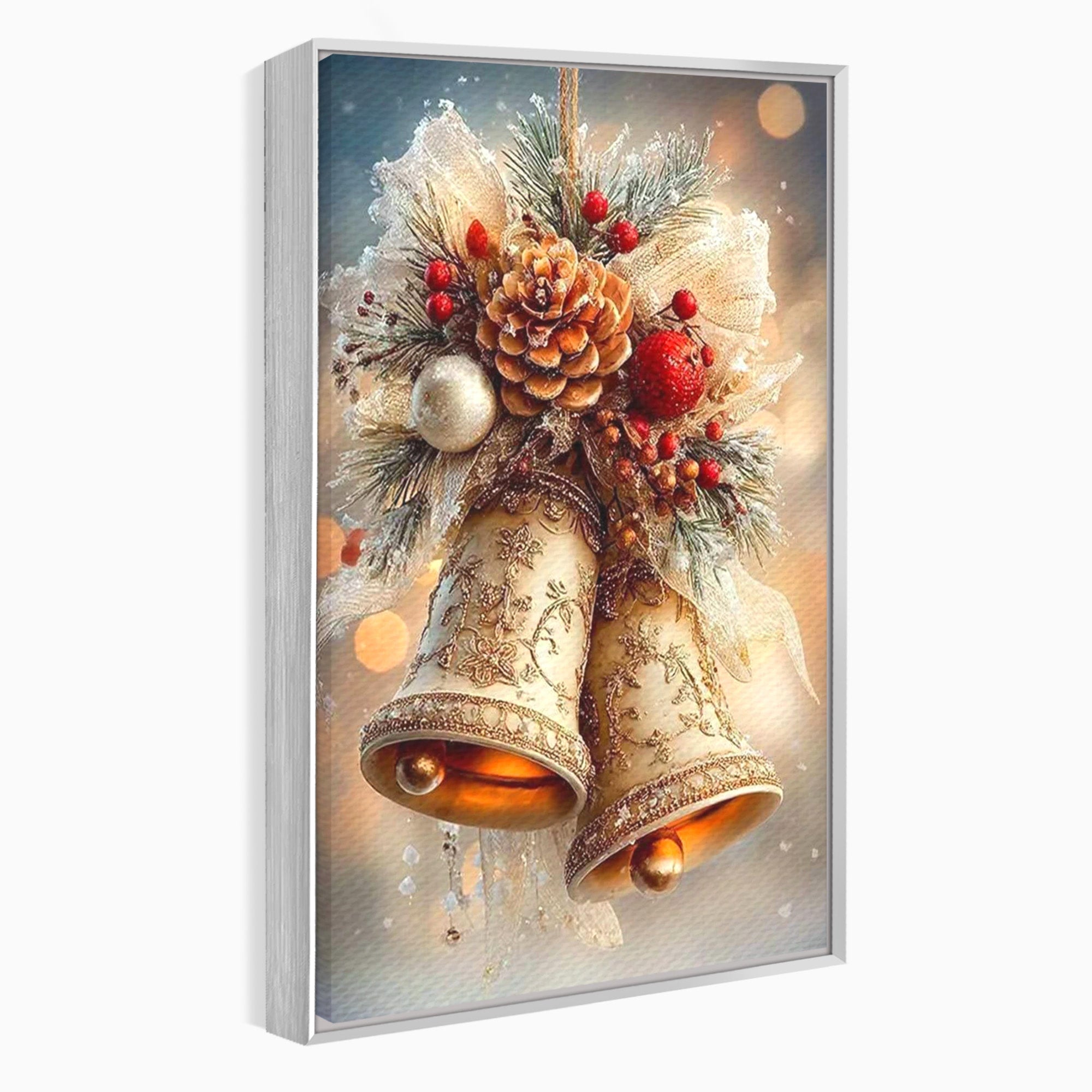 Tablou Canvas Premium LuxCanva® PI1332, Clopotei De Craciun, Clinchet, Conuri, Decor Festiv, Sarbatori, Culori Vibrante, Living, Dormitor