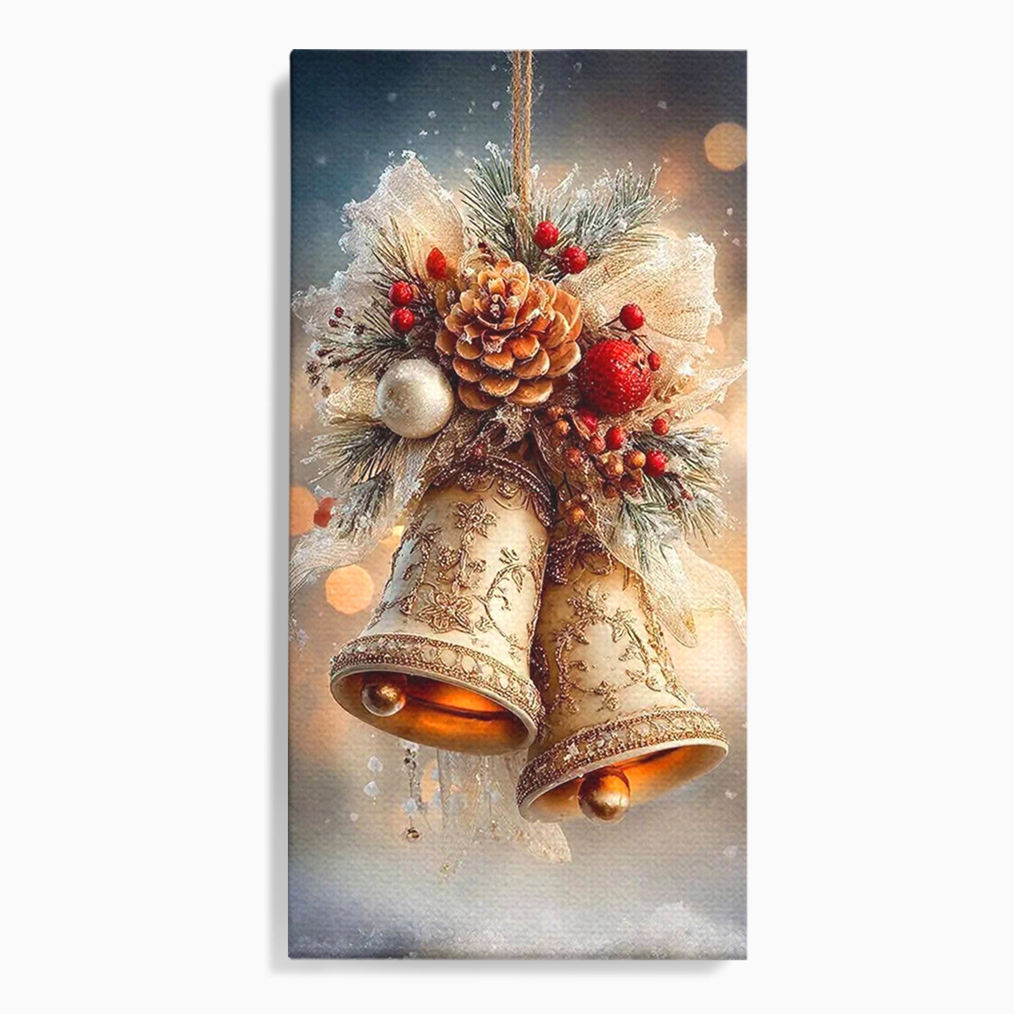 Tablou Canvas Premium LuxCanva® PI1332, Clopotei De Craciun, Clinchet, Conuri, Decor Festiv, Sarbatori, Culori Vibrante, Living, Dormitor