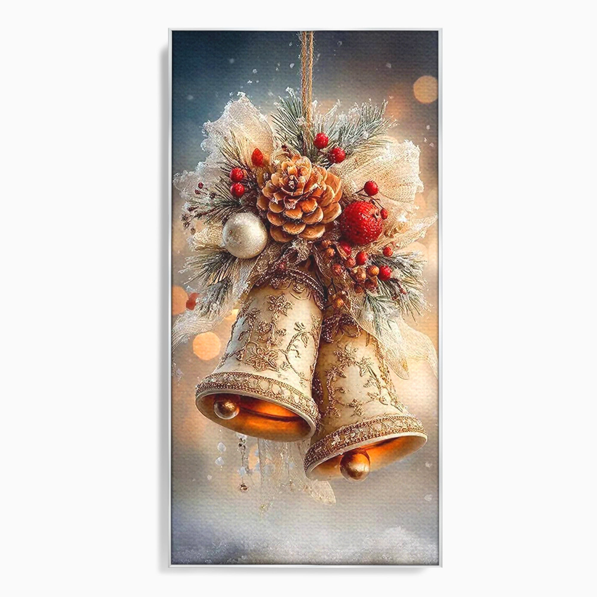 Tablou Canvas Premium LuxCanva® PI1332, Clopotei De Craciun, Clinchet, Conuri, Decor Festiv, Sarbatori, Culori Vibrante, Living, Dormitor