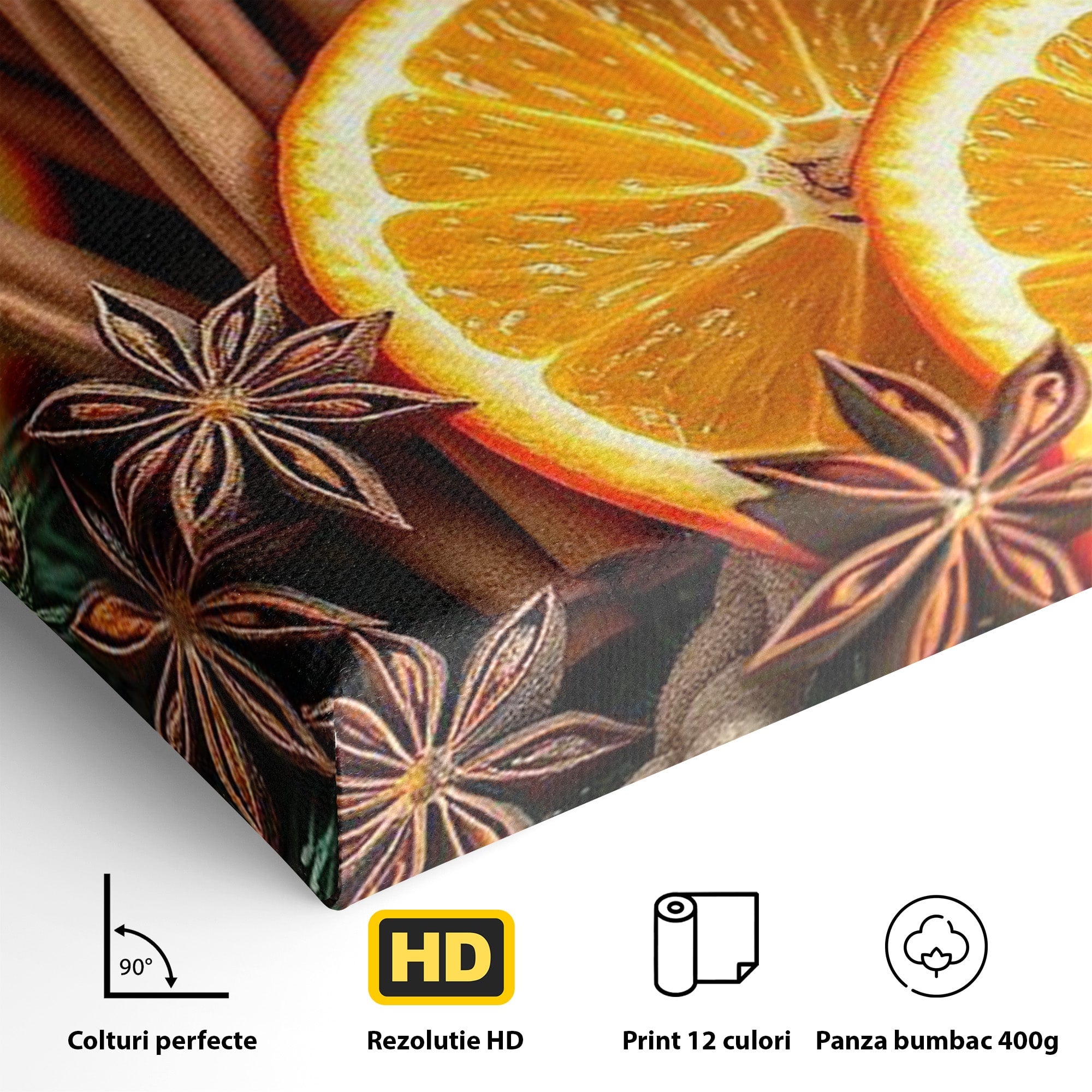 Tablou Canvas Premium LuxCanva® PI1333, Portocale Si Scortisoara, Citrice, Arome, Craciun, Miresme, Culori Vibrante, Bucatarie