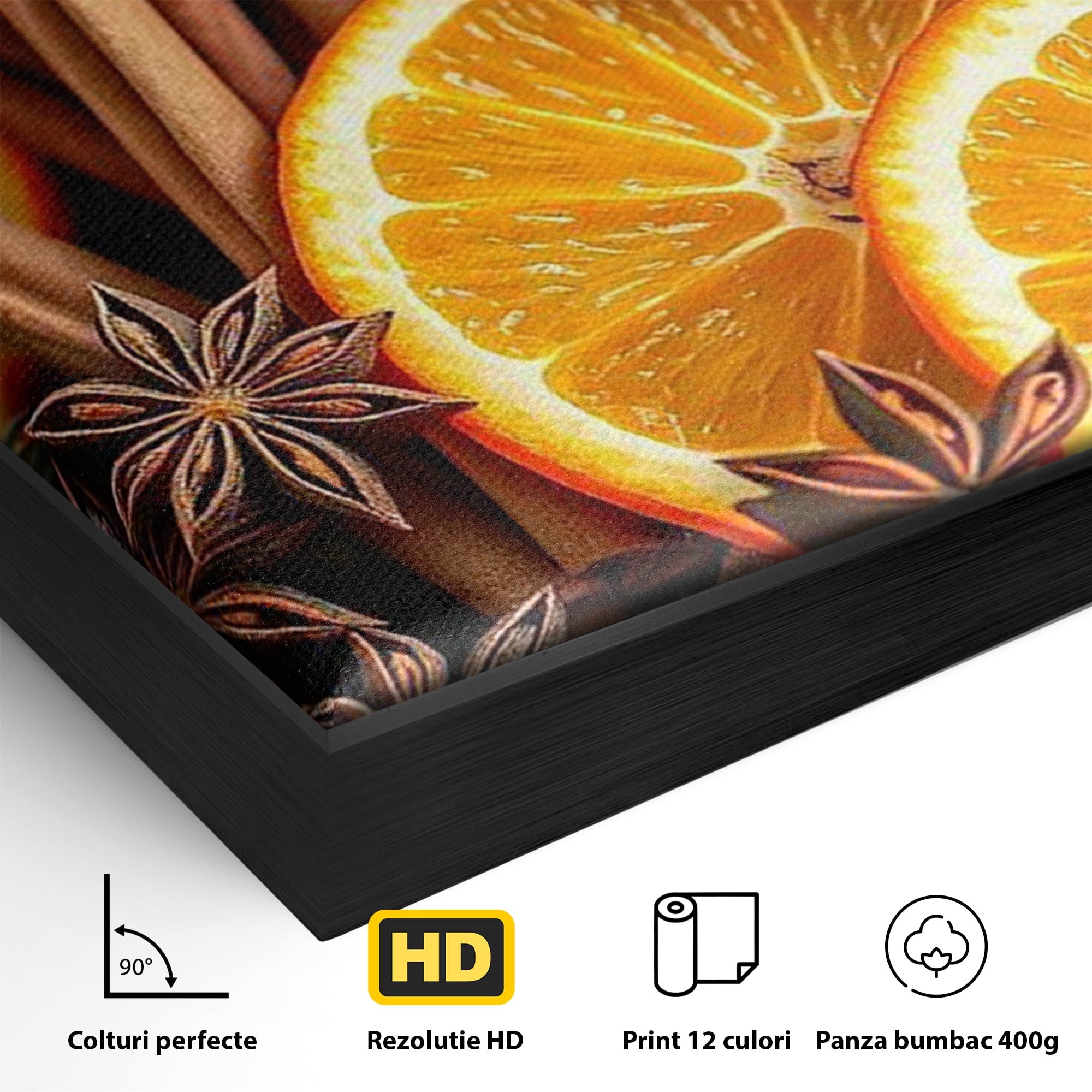 Tablou Canvas Premium LuxCanva® PI1333, Portocale Si Scortisoara, Citrice, Arome, Craciun, Miresme, Culori Vibrante, Bucatarie