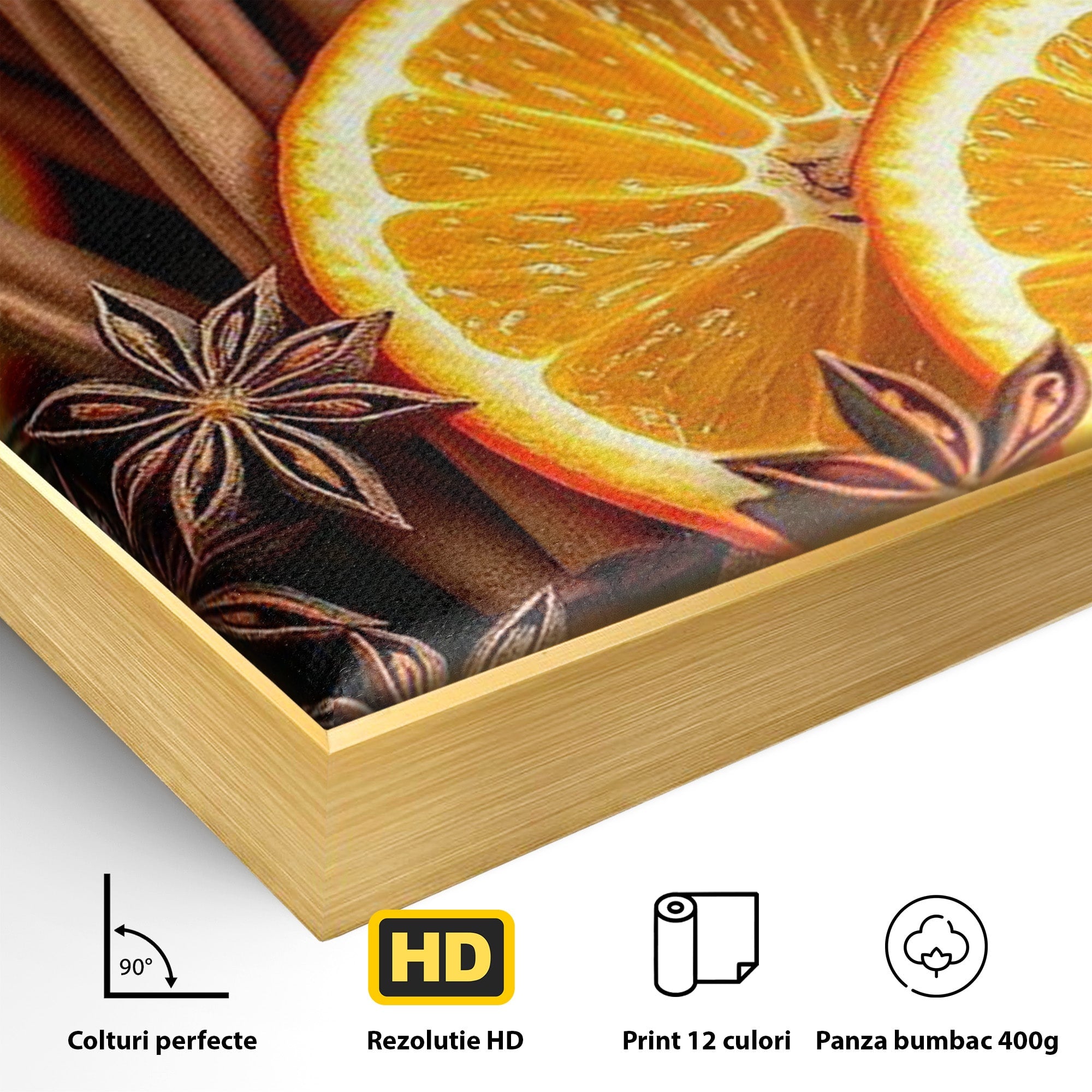 Tablou Canvas Premium LuxCanva® PI1333, Portocale Si Scortisoara, Citrice, Arome, Craciun, Miresme, Culori Vibrante, Bucatarie