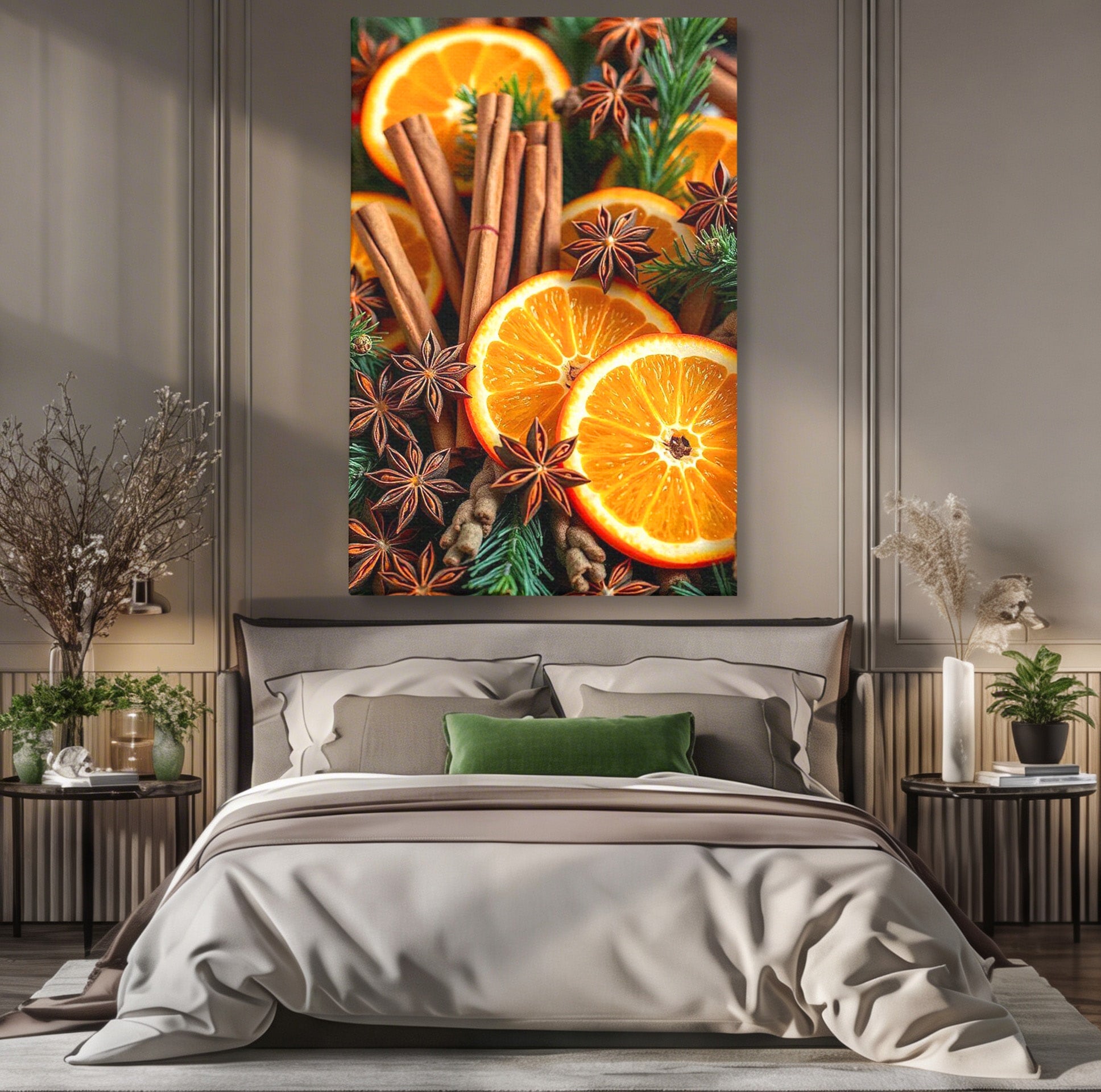 Tablou Canvas Premium LuxCanva® PI1333, Portocale Si Scortisoara, Citrice, Arome, Craciun, Miresme, Culori Vibrante, Bucatarie