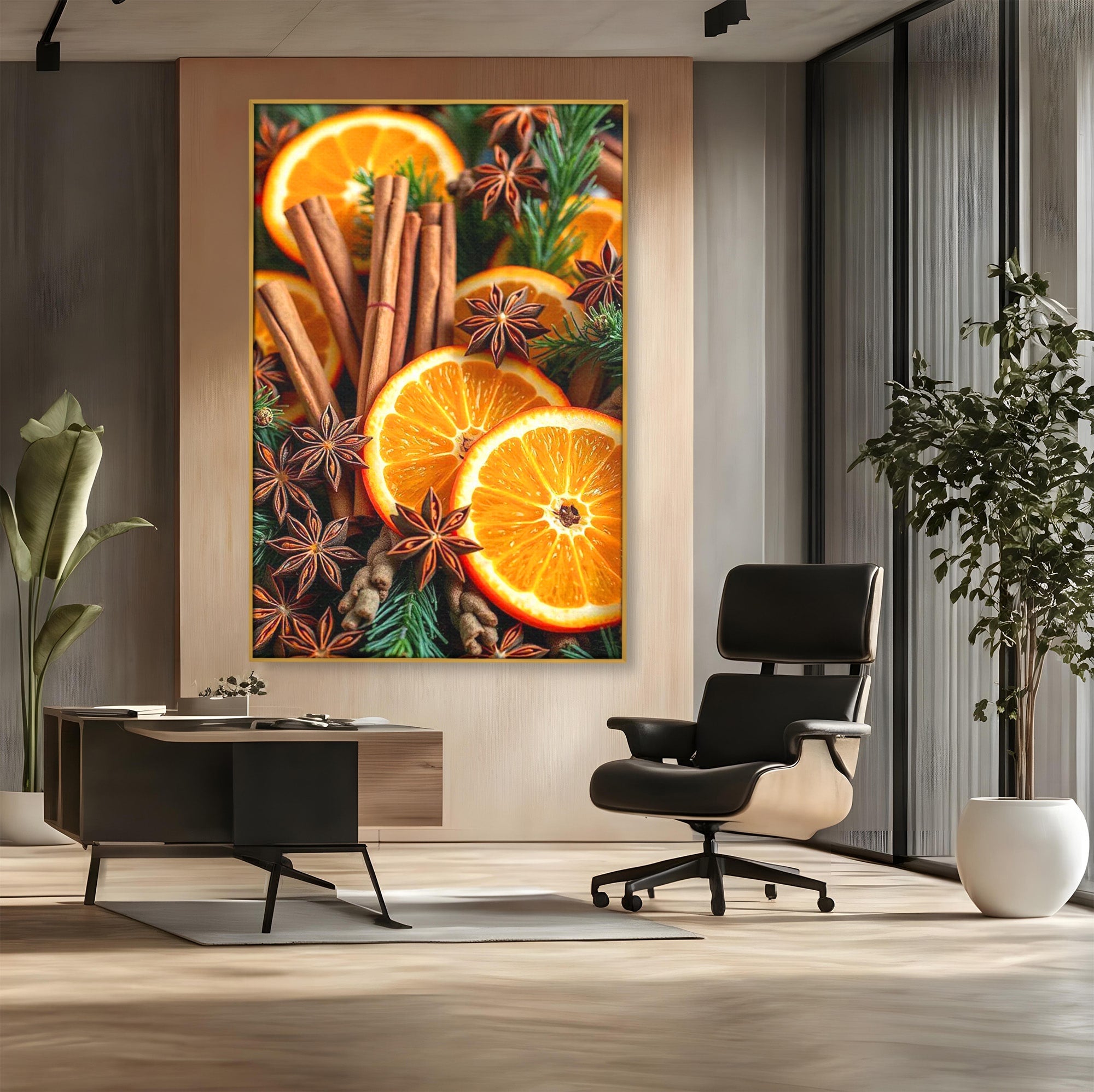 Tablou Canvas Premium LuxCanva® PI1333, Portocale Si Scortisoara, Citrice, Arome, Craciun, Miresme, Culori Vibrante, Bucatarie