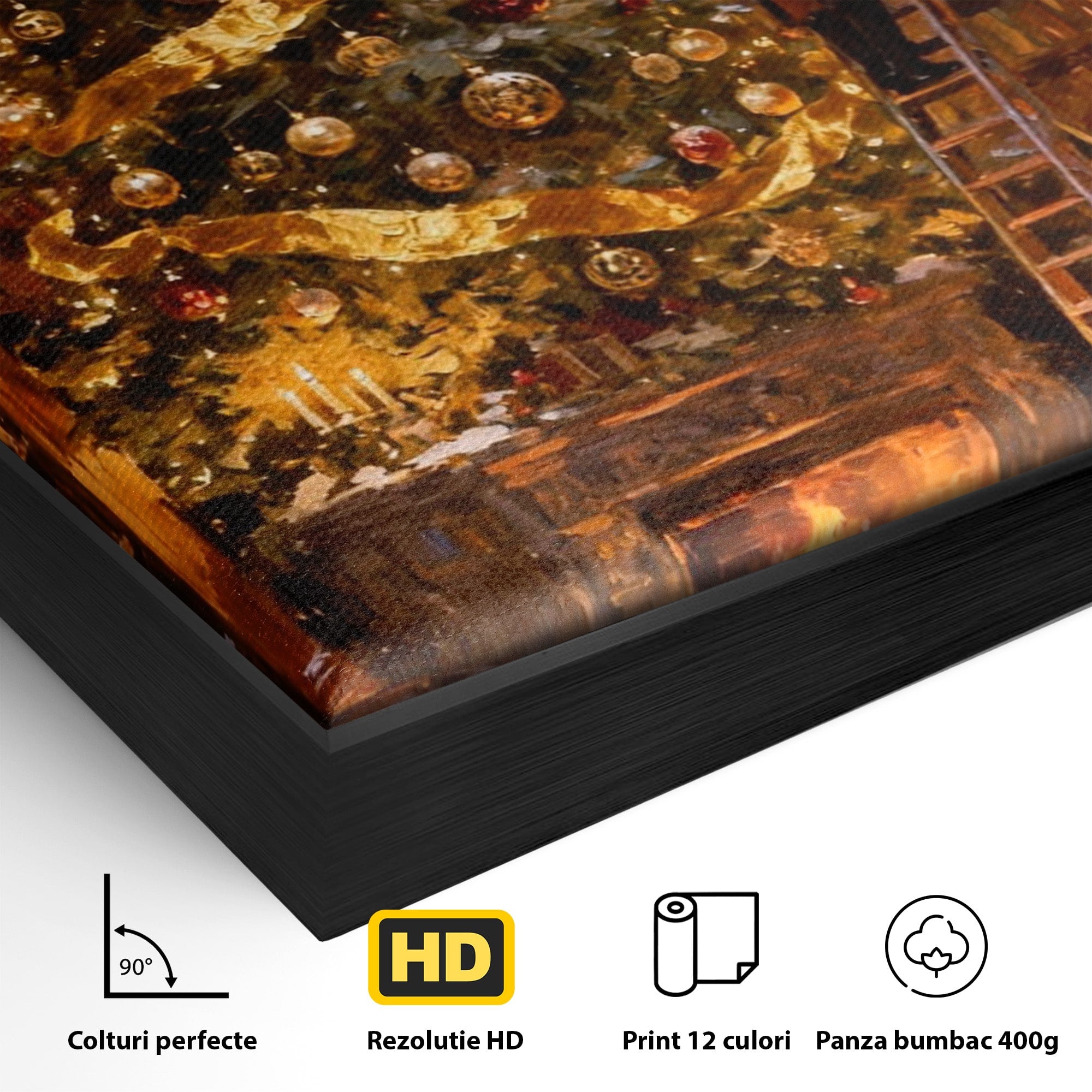 Tablou Canvas Premium LuxCanva® PI1334, Biblioteca De Craciun, Scara, Carti, Bibliotecar, Iarna, Culori Vibrante, Living, Dormitor