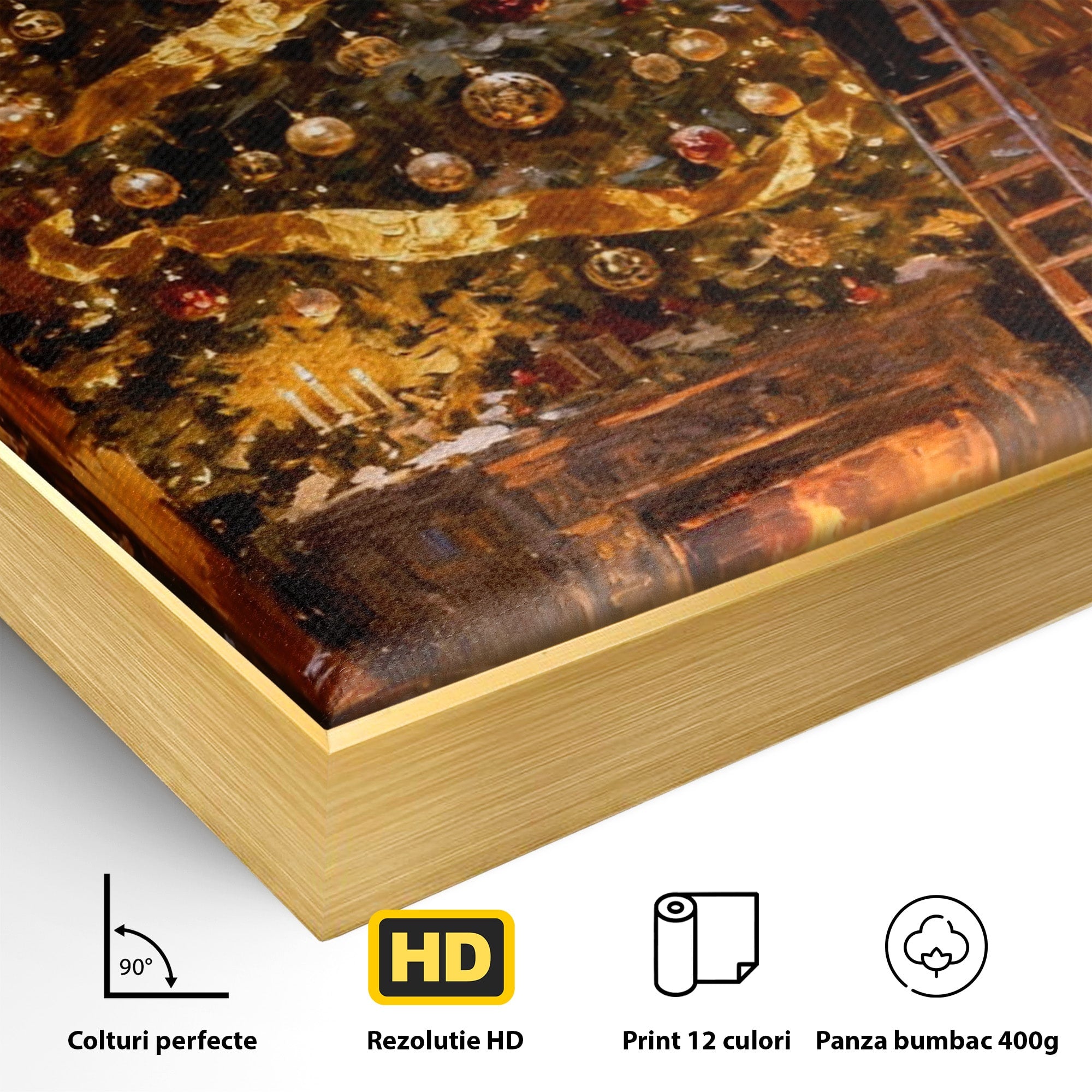 Tablou Canvas Premium LuxCanva® PI1334, Biblioteca De Craciun, Scara, Carti, Bibliotecar, Iarna, Culori Vibrante, Living, Dormitor