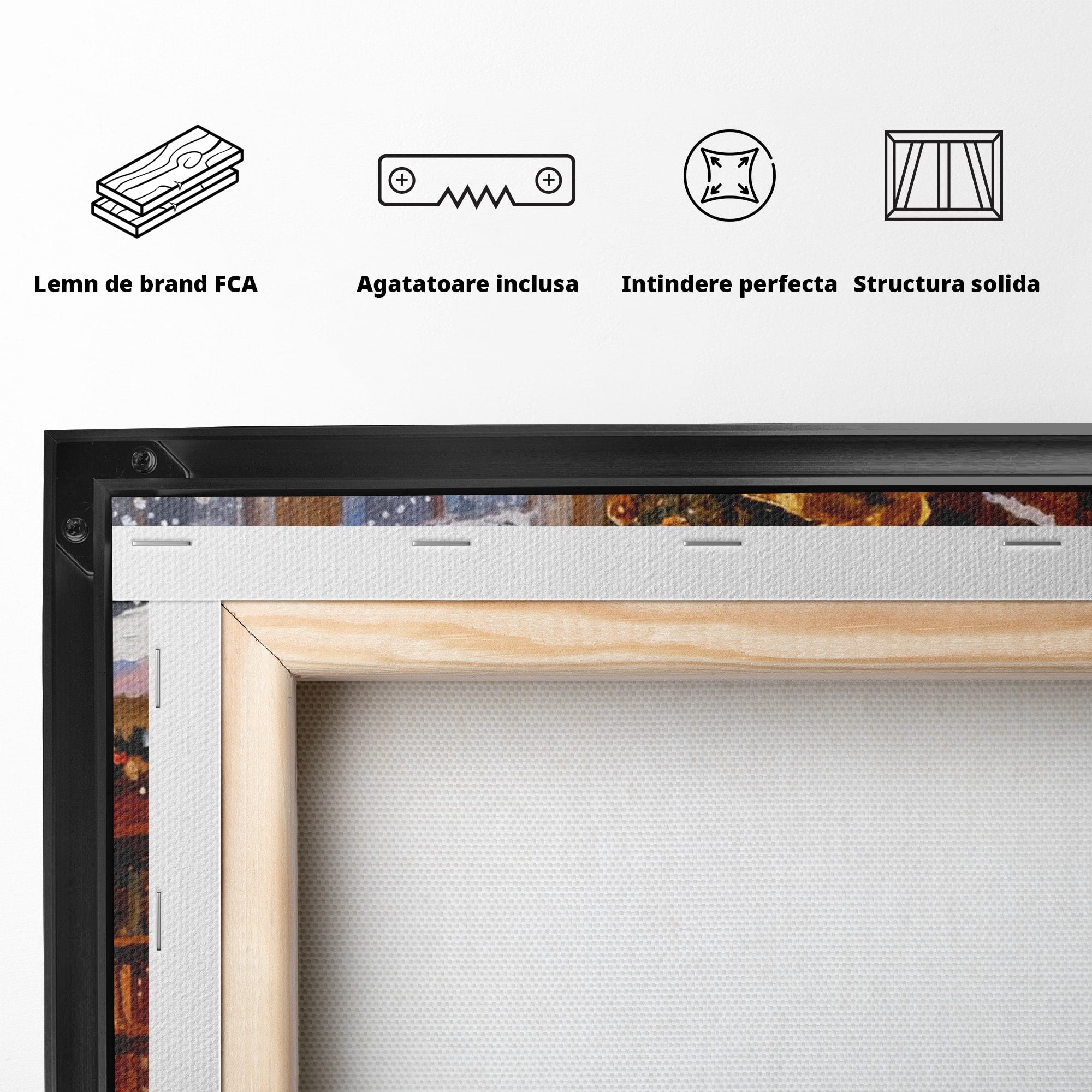 Tablou Canvas Premium LuxCanva® PI1334, Biblioteca De Craciun, Scara, Carti, Bibliotecar, Iarna, Culori Vibrante, Living, Dormitor