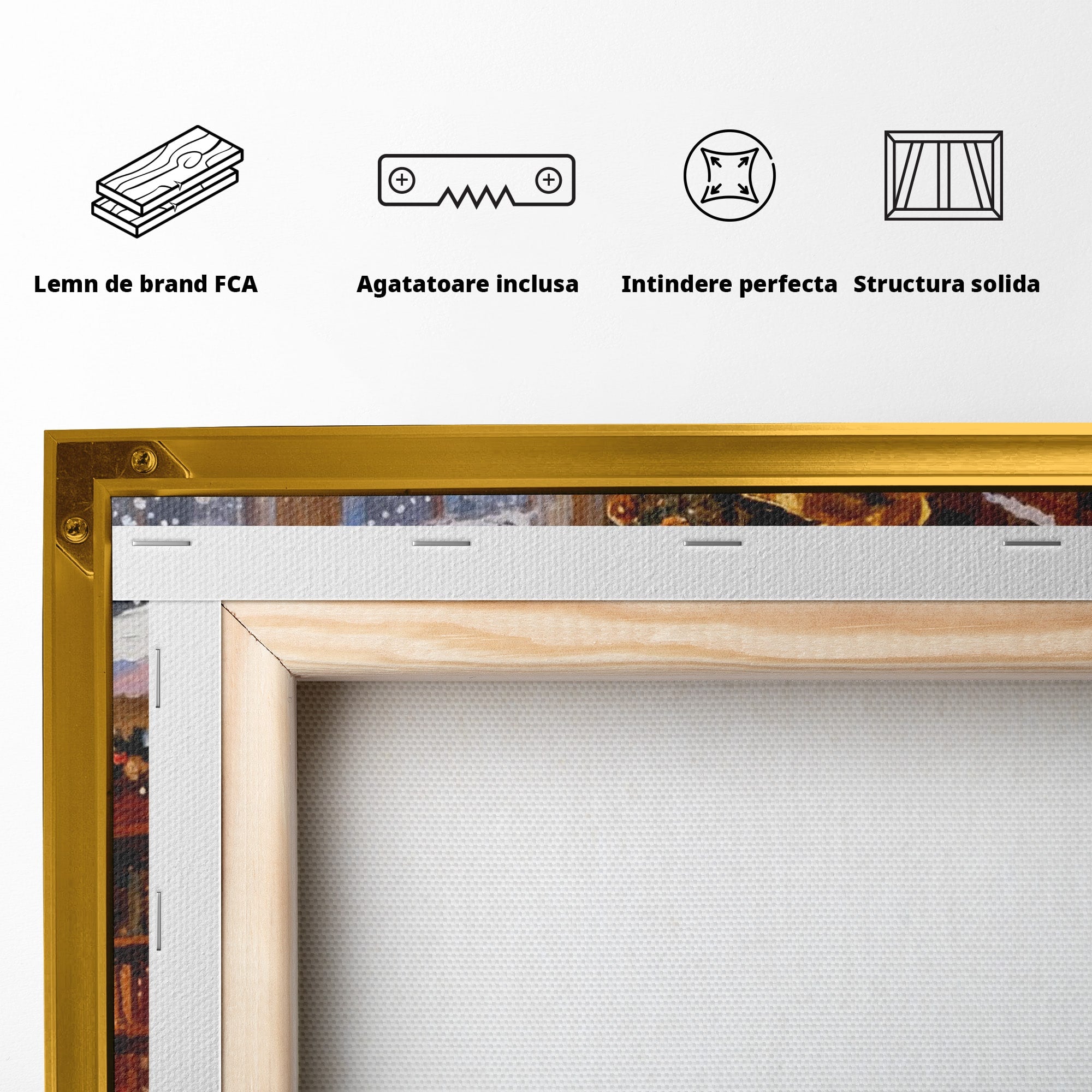 Tablou Canvas Premium LuxCanva® PI1334, Biblioteca De Craciun, Scara, Carti, Bibliotecar, Iarna, Culori Vibrante, Living, Dormitor