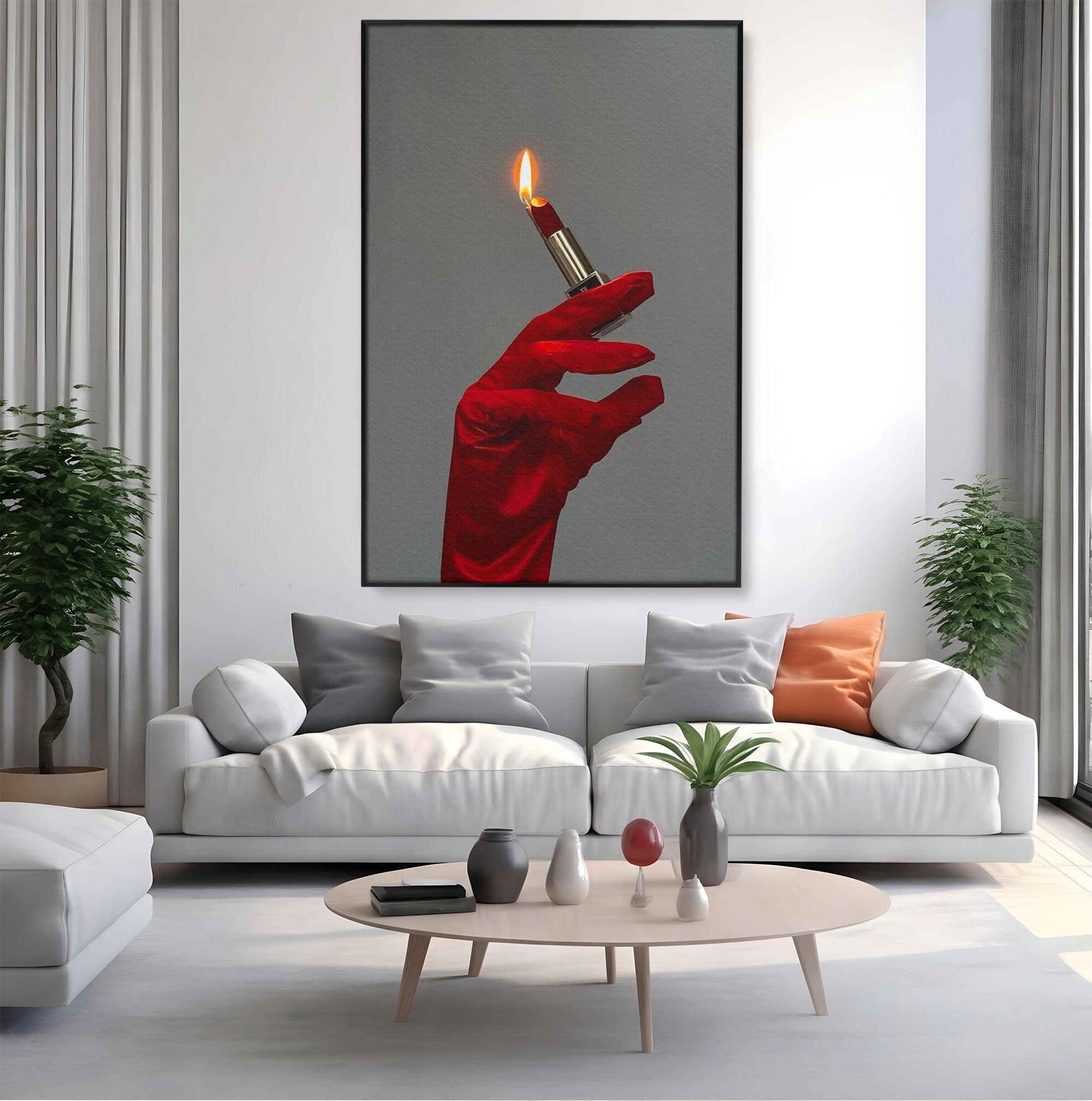 Tablou Canvas Premium LuxCanva® PI1336, Ruj Aprins, Rosu, Foc, MakeUp, Manusi, Mister, Culori Vibrante, Living, Dormitor, Salon