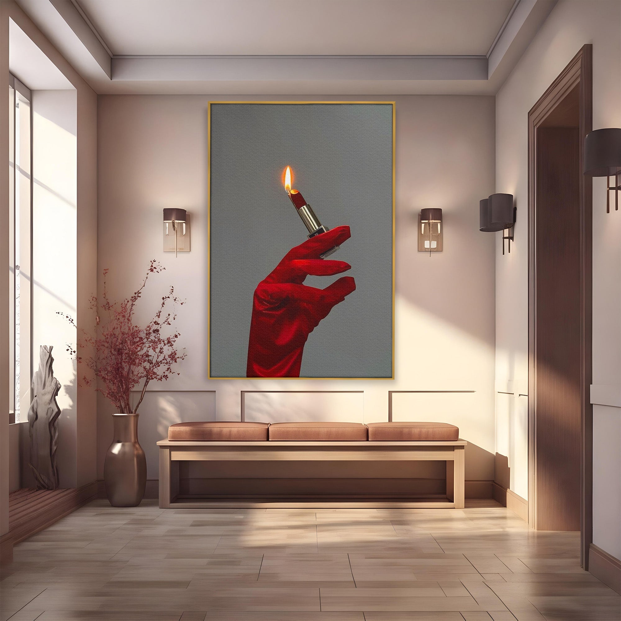 Tablou Canvas Premium LuxCanva® PI1336, Ruj Aprins, Rosu, Foc, MakeUp, Manusi, Mister, Culori Vibrante, Living, Dormitor, Salon