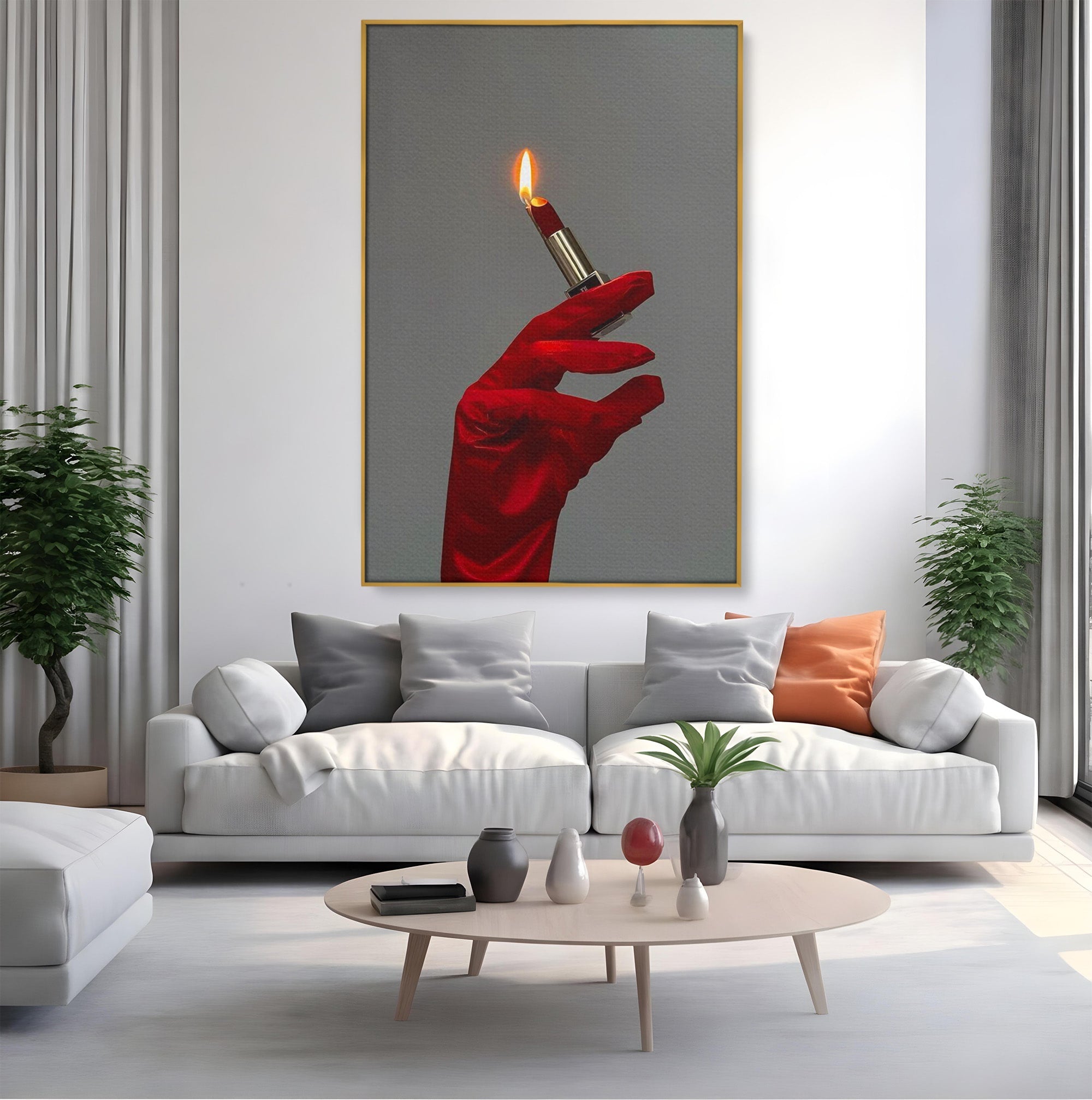 Tablou Canvas Premium LuxCanva® PI1336, Ruj Aprins, Rosu, Foc, MakeUp, Manusi, Mister, Culori Vibrante, Living, Dormitor, Salon