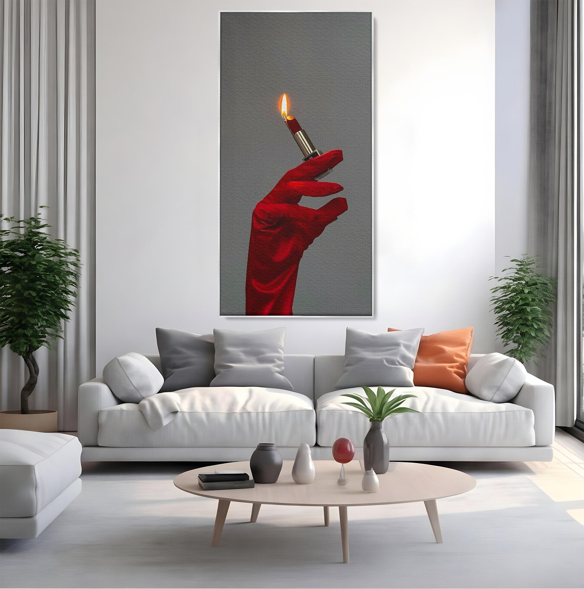 Tablou Canvas Premium LuxCanva® PI1336, Ruj Aprins, Rosu, Foc, MakeUp, Manusi, Mister, Culori Vibrante, Living, Dormitor, Salon
